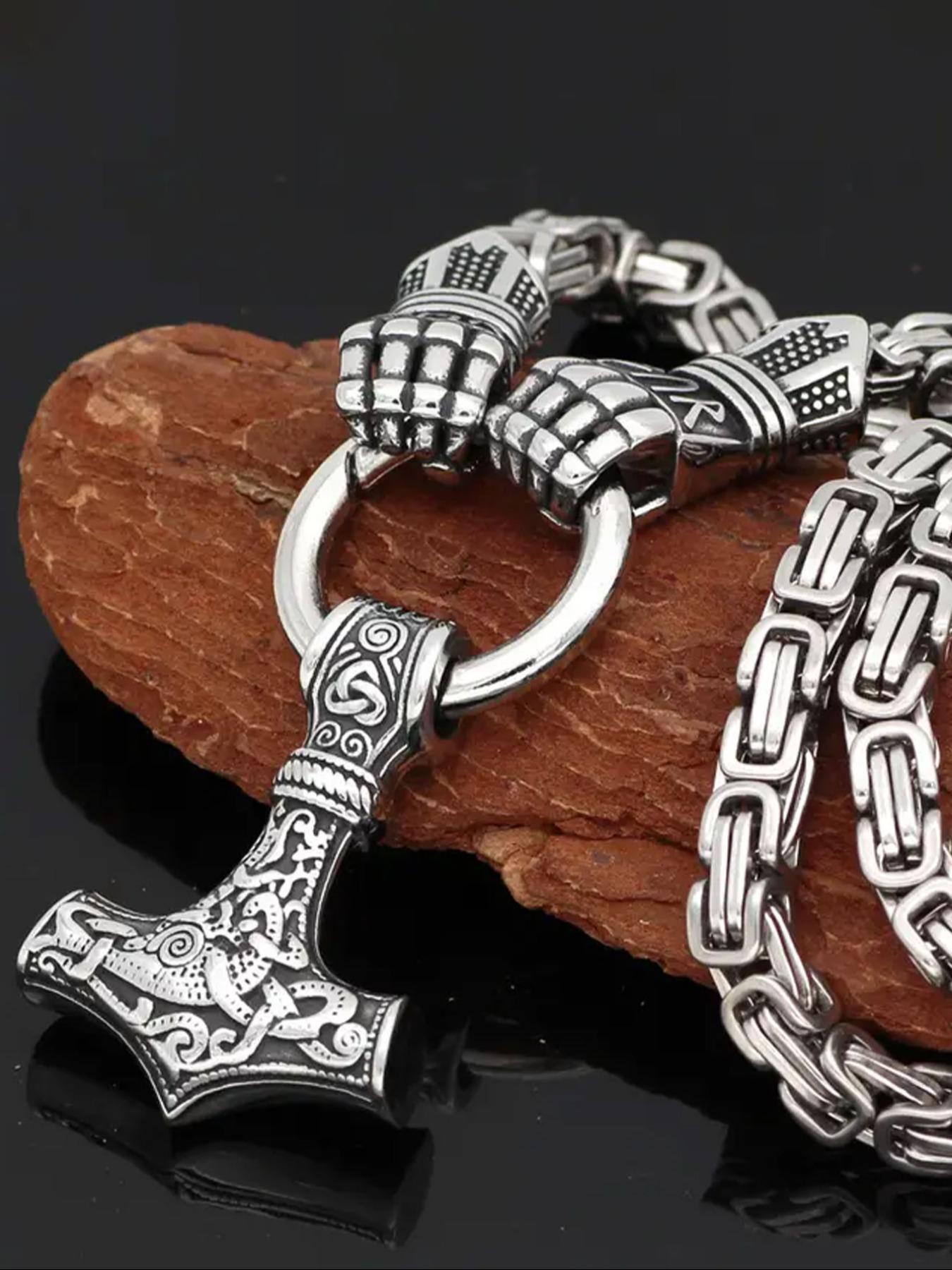 Vintage Nordic Viking Hammer Pendant Necklace, Punk Style Gothic Stainless Steel Jewelry for Party, Daily Decor, Trendy All-match & Exquisite Jewelry for Birthday Gift