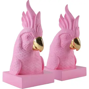 Set of 2 Cute Bird Animal Sculpture Bookends to Hold Heavy Books, Unique Resin Statue Book Stopper for Home Office Desk Bookshelf Decor