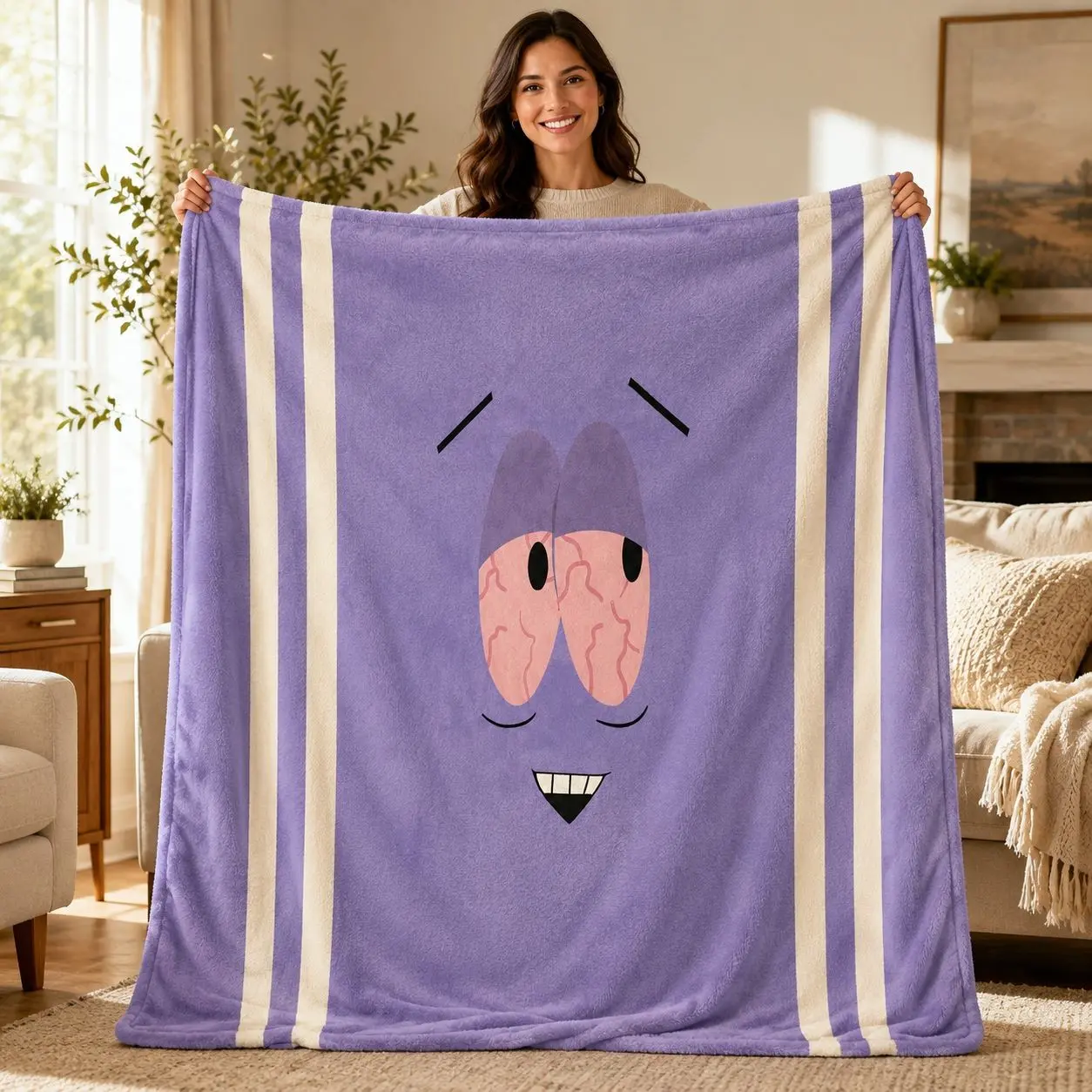 1pc South Park Towelie Themed Fleece Blanket, Funny Cartoon Face Print, Retro Humorous Style. Soft Multi-use Throw for Sofa, Bed, Office, Camping, Ideal for Anime Fans Gifts, Comfy Blankets