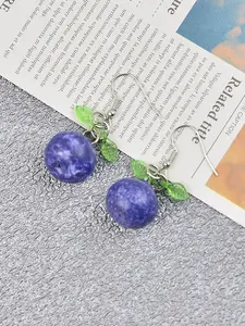 Rustic 3D Blueberry Dangle Earrings, Cute Sweet Fruit Heart Pendant, Trendy Daily Fashion Jewelry for Women Girls, Wholesale Available