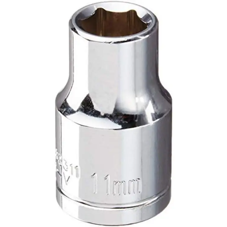 Shallow Socket, 1/2-inch Drive 6-Point 11mm Metric Socket, Chrome Vanadium Steel Chrome Finish, for General Repairs