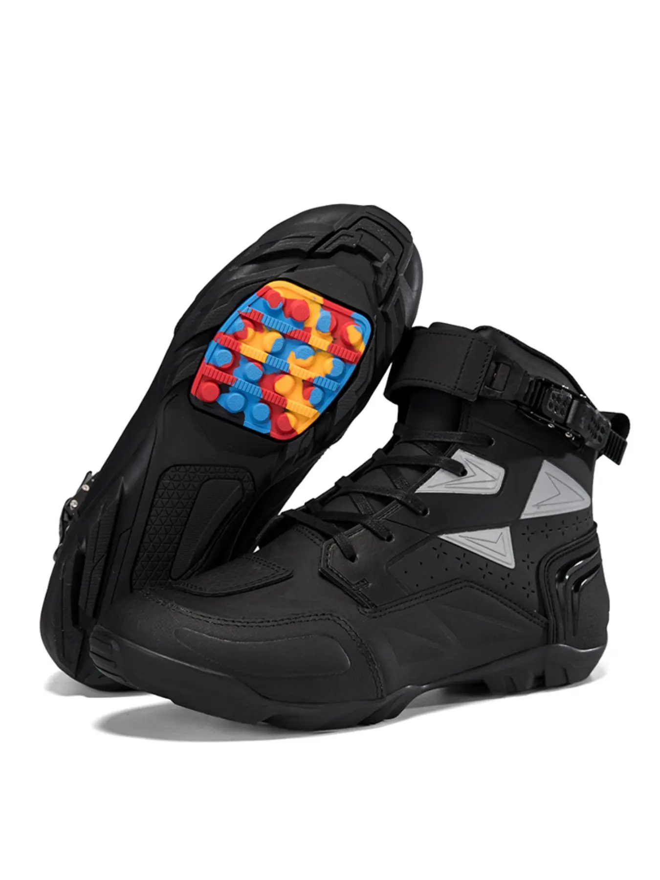 Motorcycle Riding Shoes, Unisex Sporty Sneakers, Anti-Slip PU Leather, Above Ankle, All Seasons, Colorblock Design, Men & Women