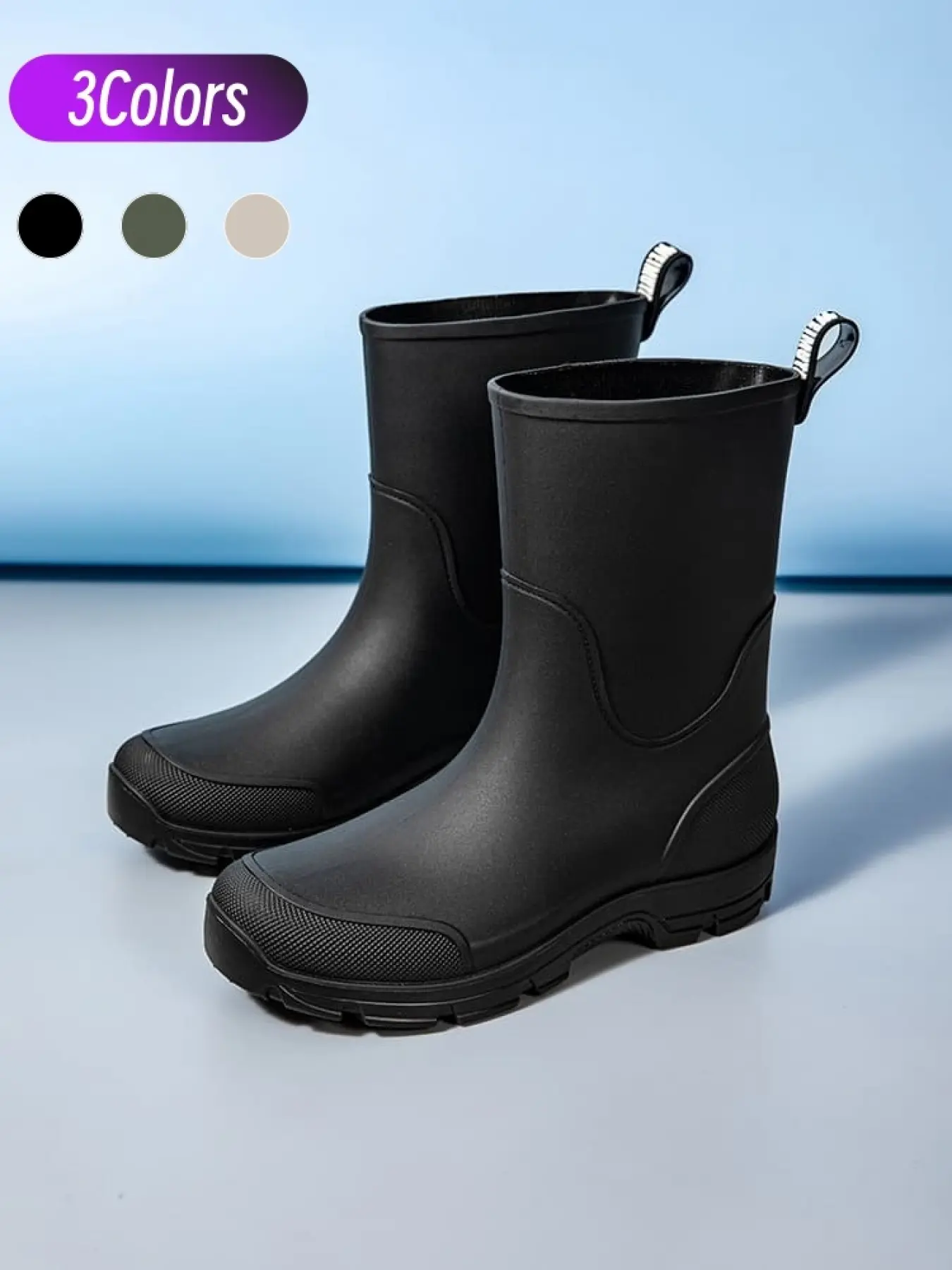 Unisex Mid-calf Work Rain Boots For Outdoors Elastic Cuff Block Mud Splash Thick Anti-slip Durable Sole Waterproof Footwear For Cycling Hiking Rain Trips Rain Shoes