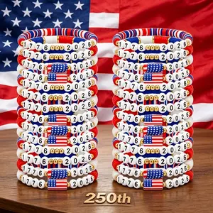 30Pcs Independence Anniversary Bracelets, Red White Blue Patriotic Polymer Clay Beads Stretch Wristbands, 4Th of July Party Favors And Year-Round Celebration Party Bracelet Packs