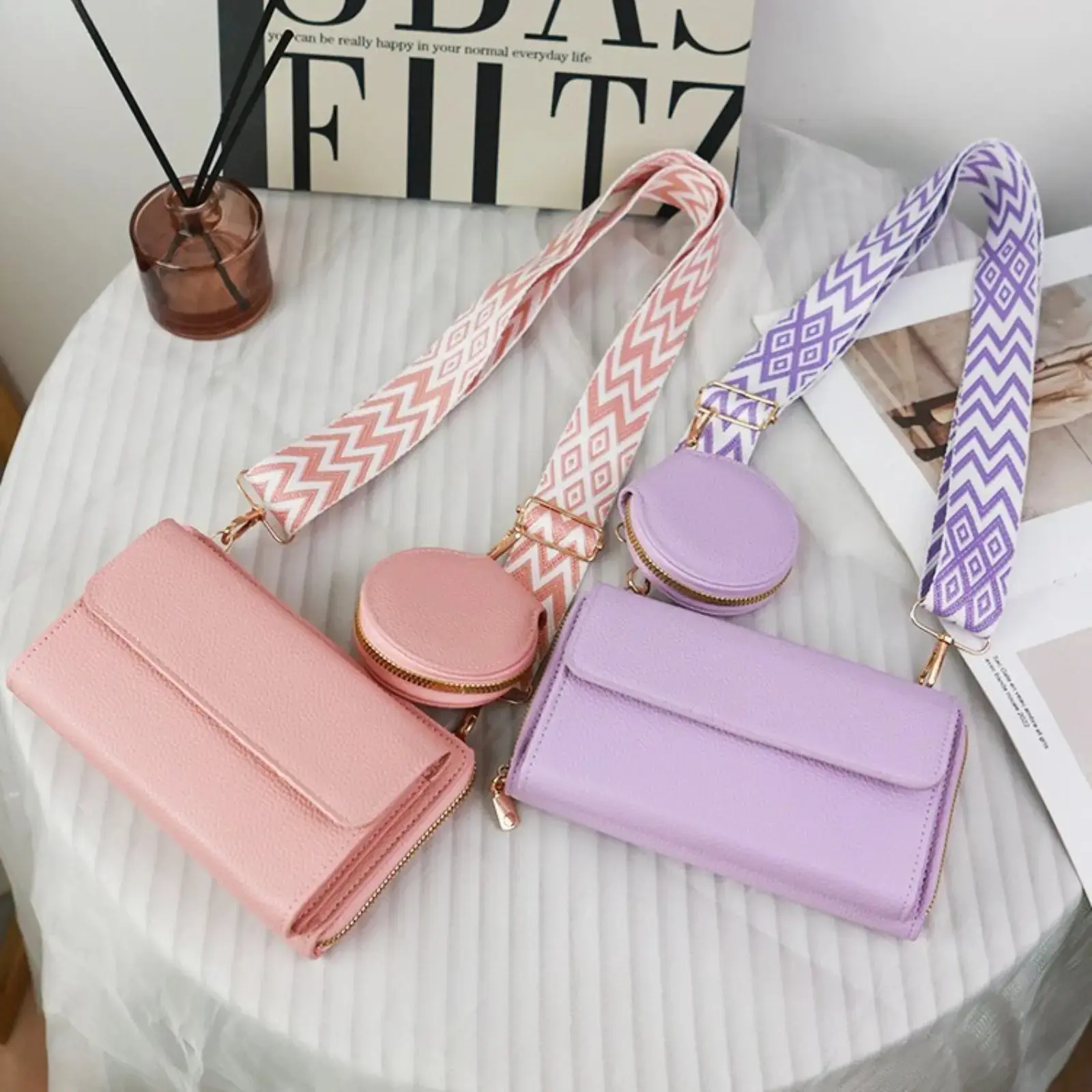 Women’s Crossbody Phone Bag – Japanese INS Style 2-in-1 Detachable Pouch Set, Wide Strap Multi-Functional Shoulder Purse for Business Casual, Boho Outfits & Daily Commute