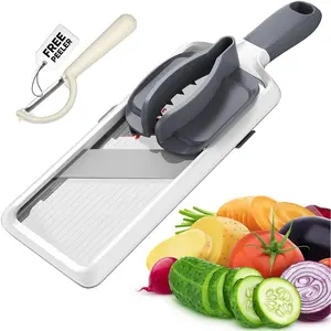 Multi Handheld Mandoline Slicer, Adjustable Stainless Steel Blade Vegetable Cutter with Comfort Grip, Safety Features, Easy to Clean for Fruits and Vegetables