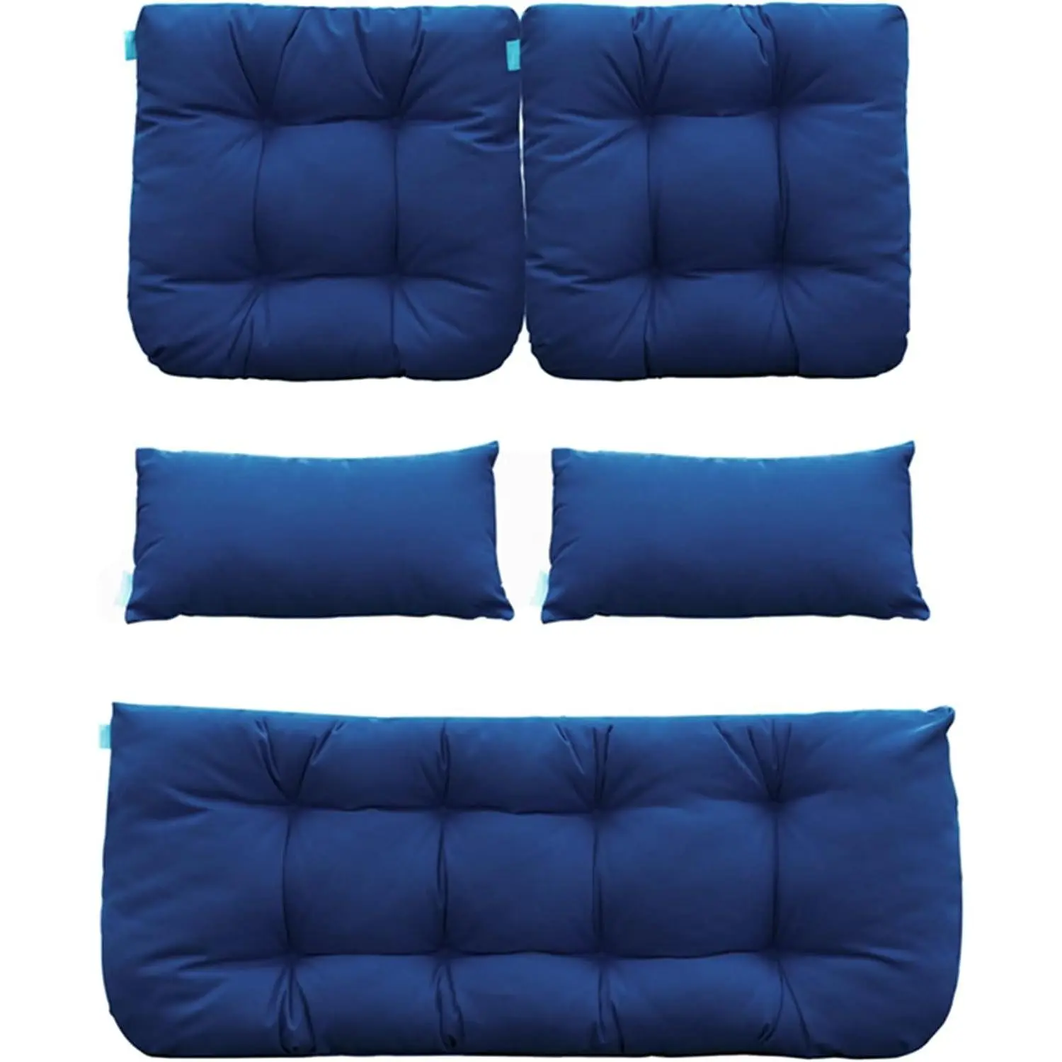Outdoor Wicker Cushion Set of 5 -  Fade Resistant Patio Furniture Cushions, Loveseat 2 U-Shape 2  Pillows for Porch, Bench, Backyard, Garden, Navy Blue