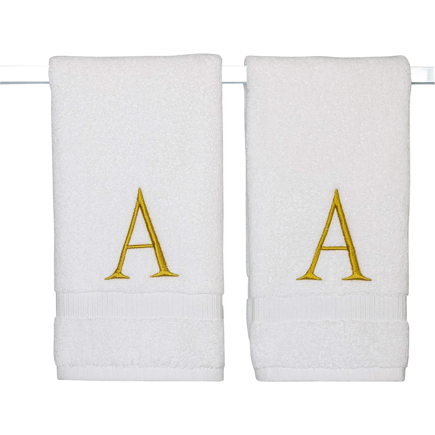 Monogrammed Hand Towels for Bathroom - Luxury Hotel Quality Personalized Initial Decorative Embroidered Bath Towel for Powder Room, Spa - GOTS Organic Certified - Set of 2 Gold Letter A