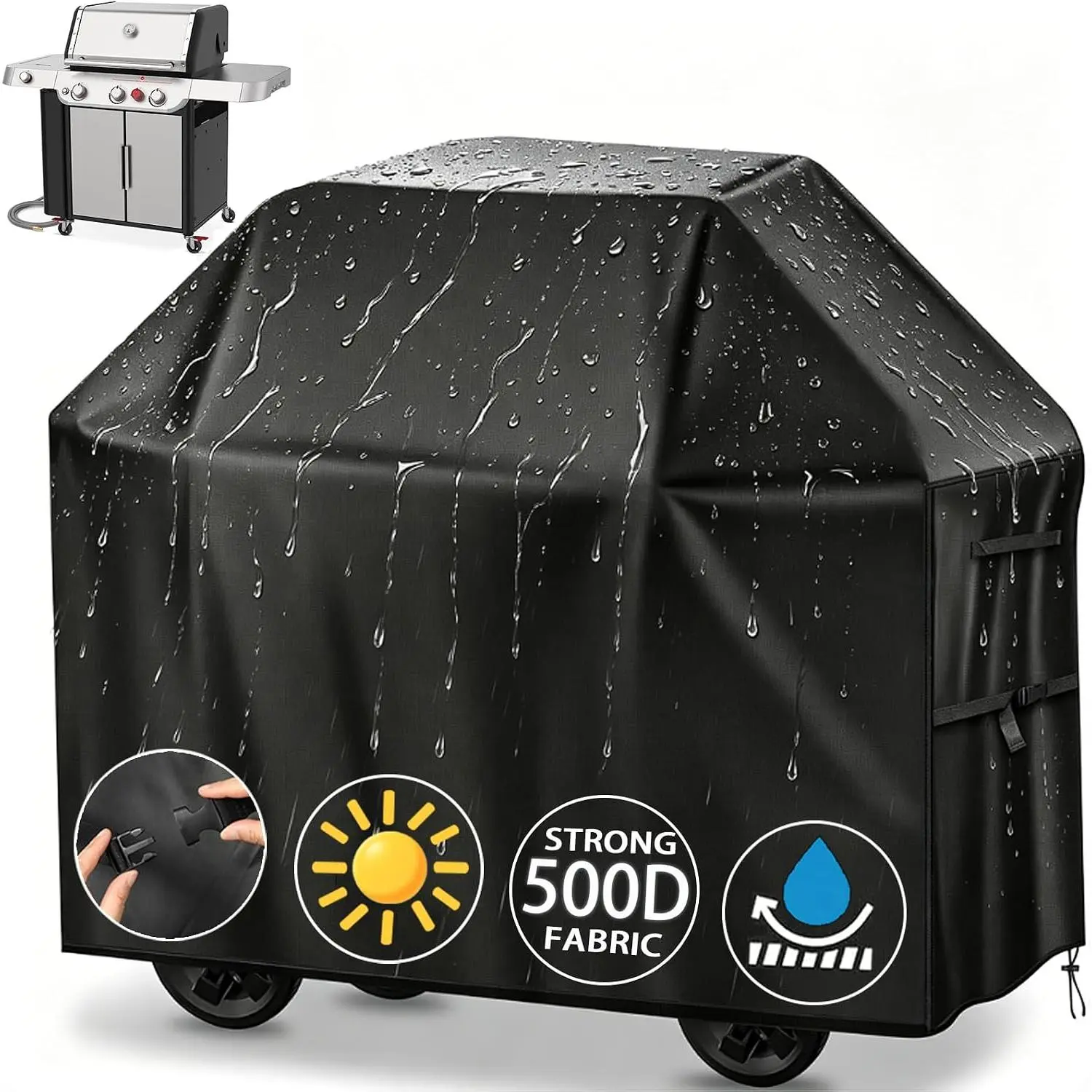 Grill Cover,58" Thickened 500D BBQ Cover, for 3-4 Burner Gas Grill | Heavy Duty   Resistant, Windproof with Buckle, for    Charbroil Nexgrill and