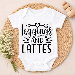 Baby Bodysuit Leggings And Lattes Print 100% Pure Cotton Gentle On Skin Snap Closure Breathable Ideal For Daily Wear