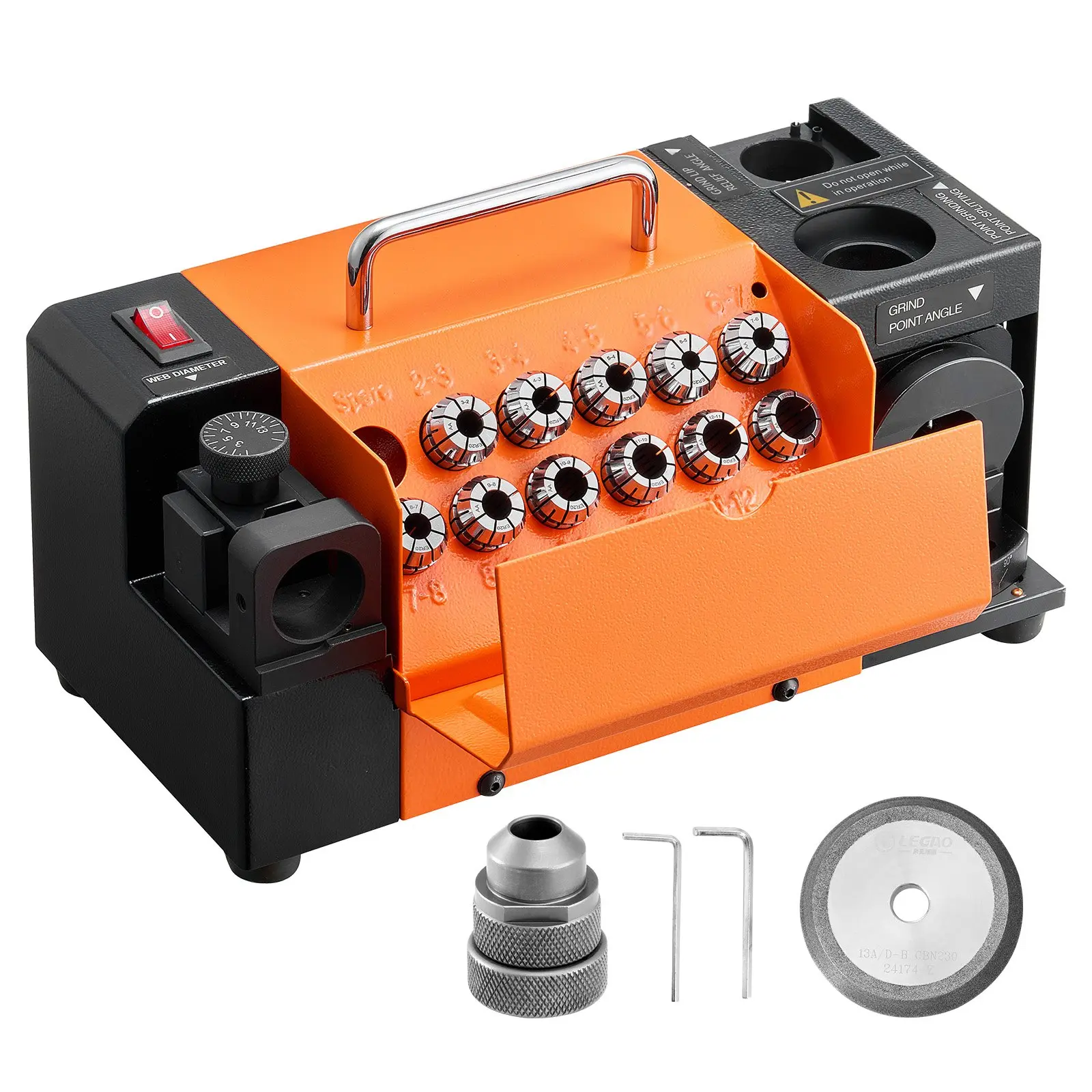 VEVOR MR-13D Drill Bit Sharpener, Professional 3-13mm Grinder with Adjustable Lip Relief Angle, Front Cutting Lip, 95°-135° Point Angle, 5800 RPM Re-Sharpener, 11 Collets & CBN Wheel | DealsForYouDays