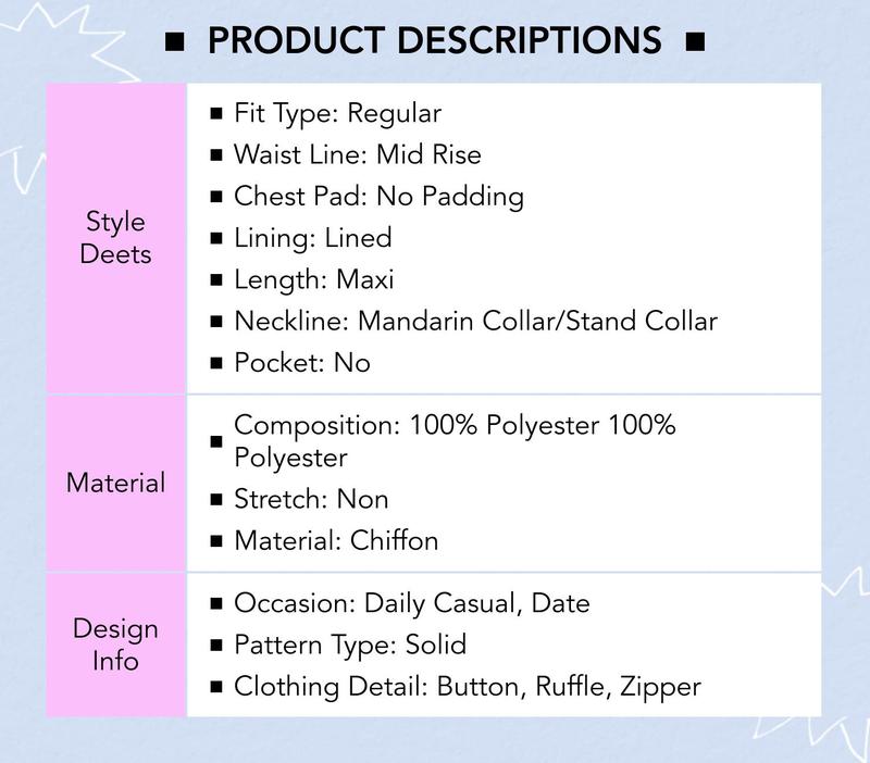 Cider Chiffon Stand Collar Ruffled Lantern Sleeve Flared Maxi Dress