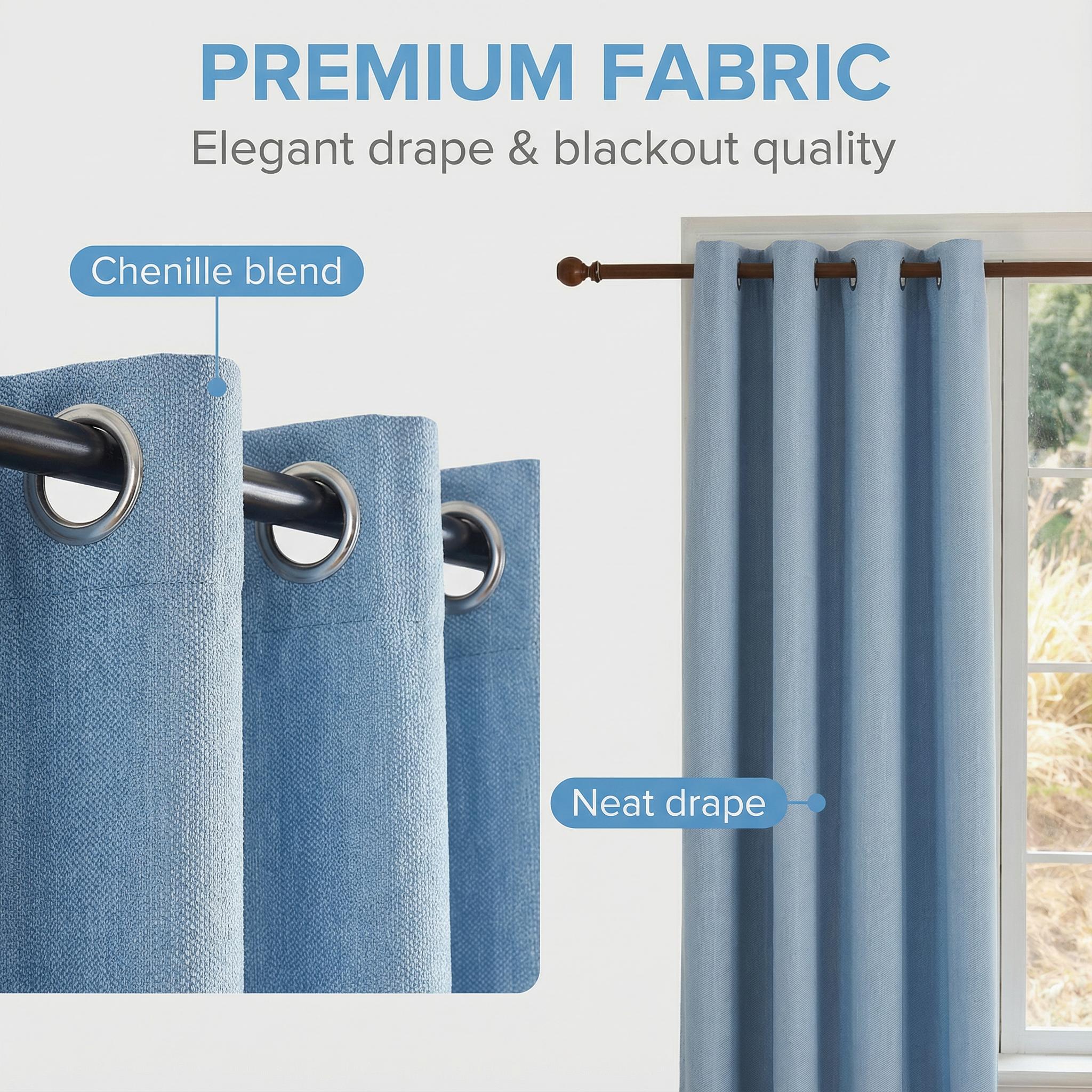 Cozy Curtain 4 Panels 52x84inch 2 panels are made of blackout fabric with a composite process, providing complete blackout effect. They are of high quality. The other 2 panels are mesh wide-mouth curtains in a loop style. L69 + L12