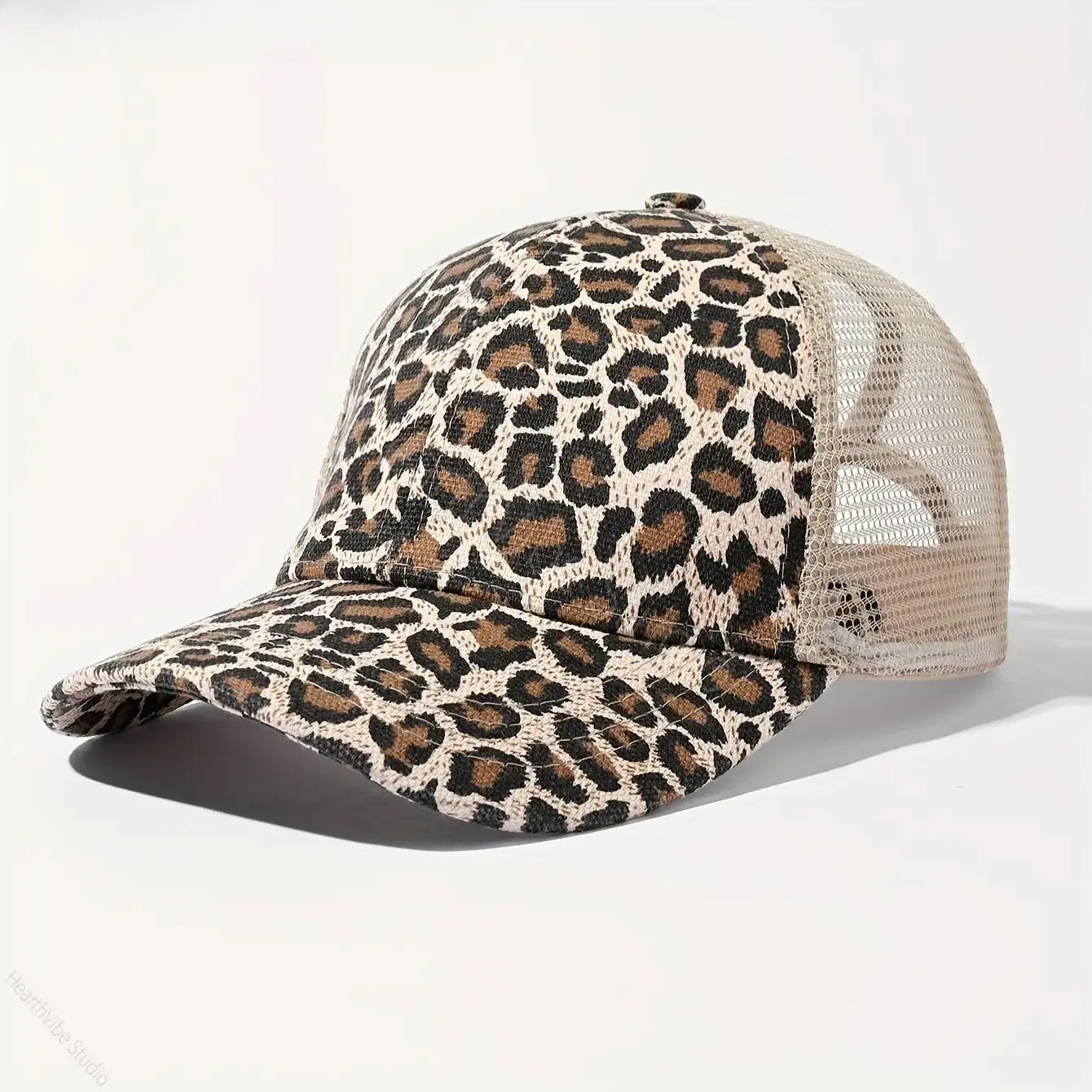 Women's Leopard Print Ponytail Trucker Hat - Breathable Wick Cotton Mesh, Adjustable Snapback, High Ponytail Hole, Outdoor Sports & Outdoor Accessory