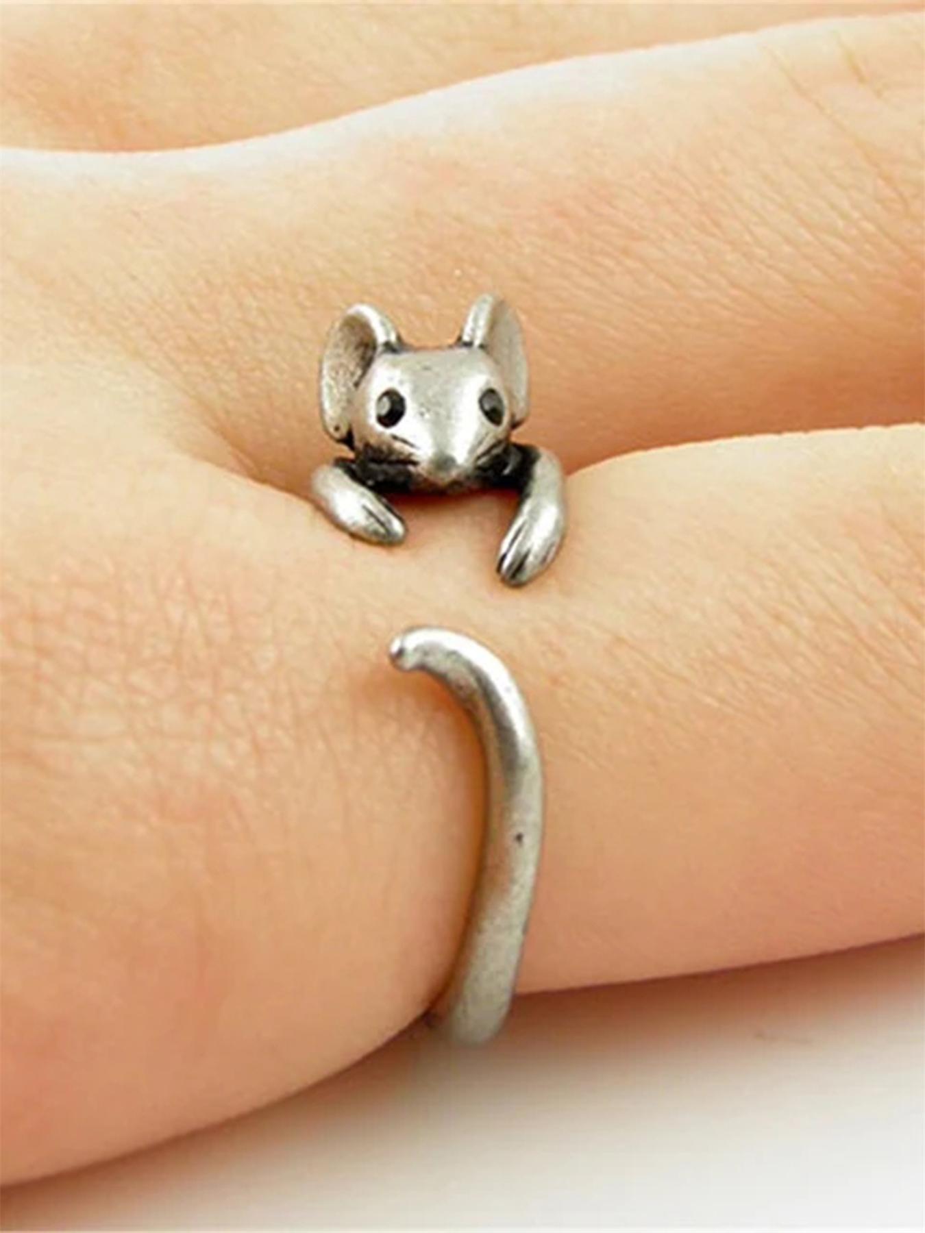 Cute Vintage Mouse Charms Design Copper Ring, Animal Themed Fashion Rings Jewelry for Party, Daily Clothing Decor for Girl, Gifts for Her, Statement Rings