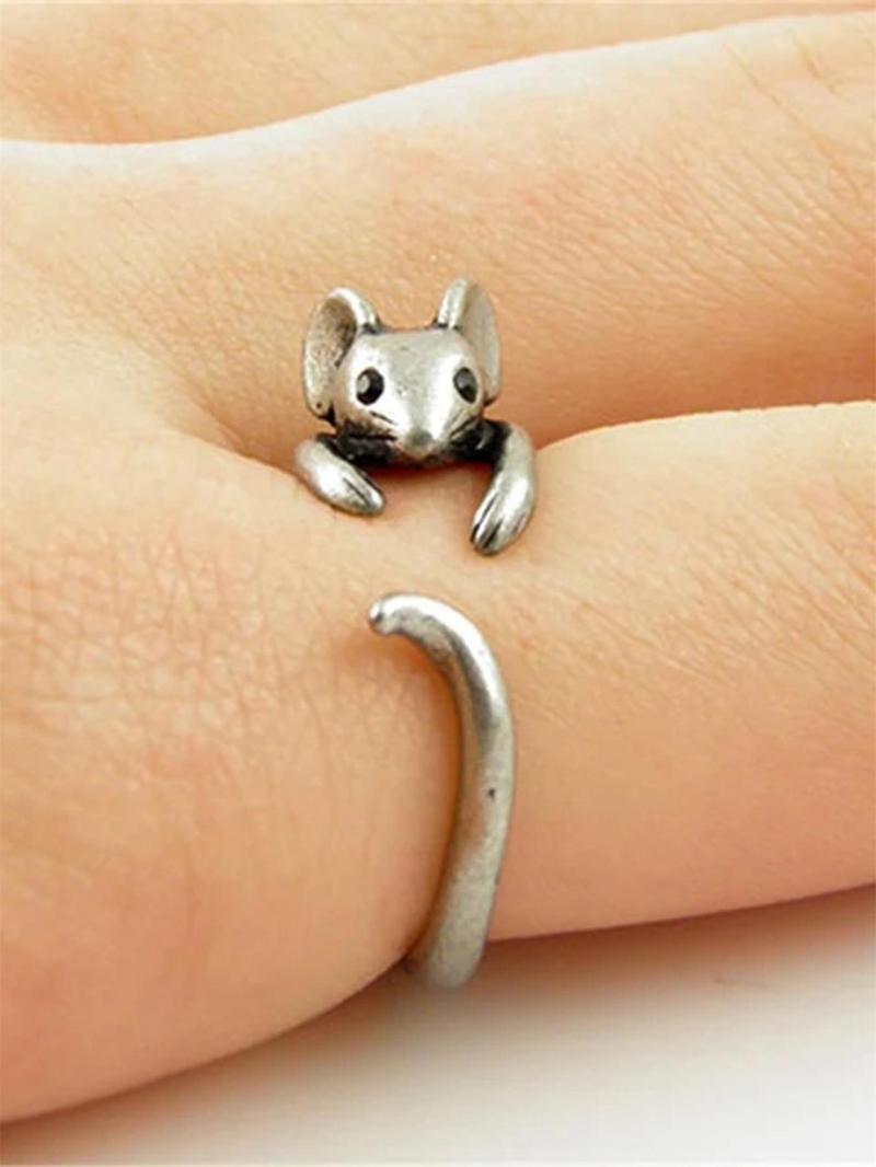Cute Vintage Mouse Charms Design Copper Ring, Animal Themed Fashion Rings Jewelry for Party, Daily Clothing Decor for Girl, Gifts for Her, Statement Rings