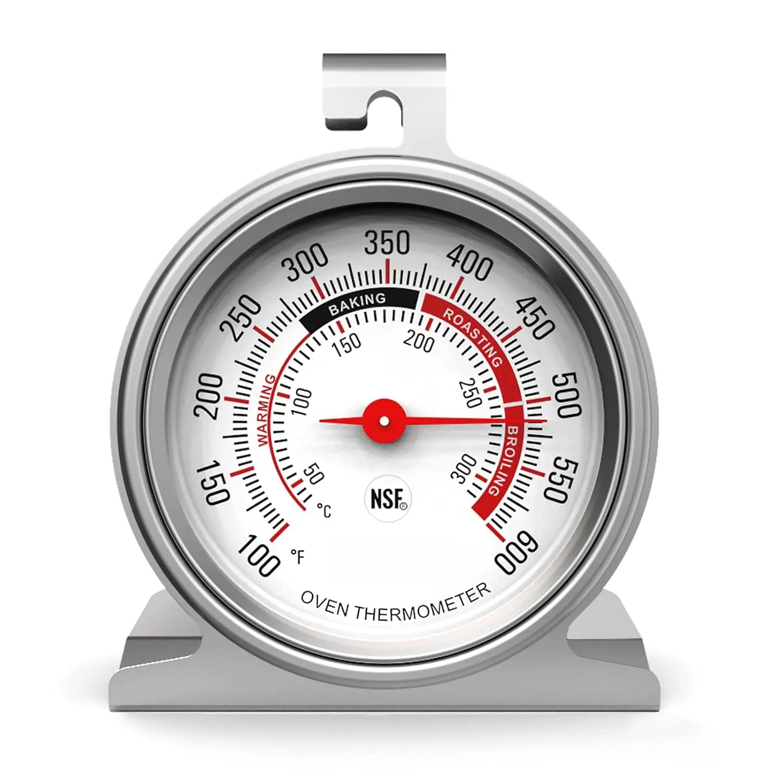 Stainless Steel Oven Thermometer Large Dial –  Read, 50-300°C / 100-600°F Accurate Temperature Gauge for Baking, Grilling, Roasting & Meat Use