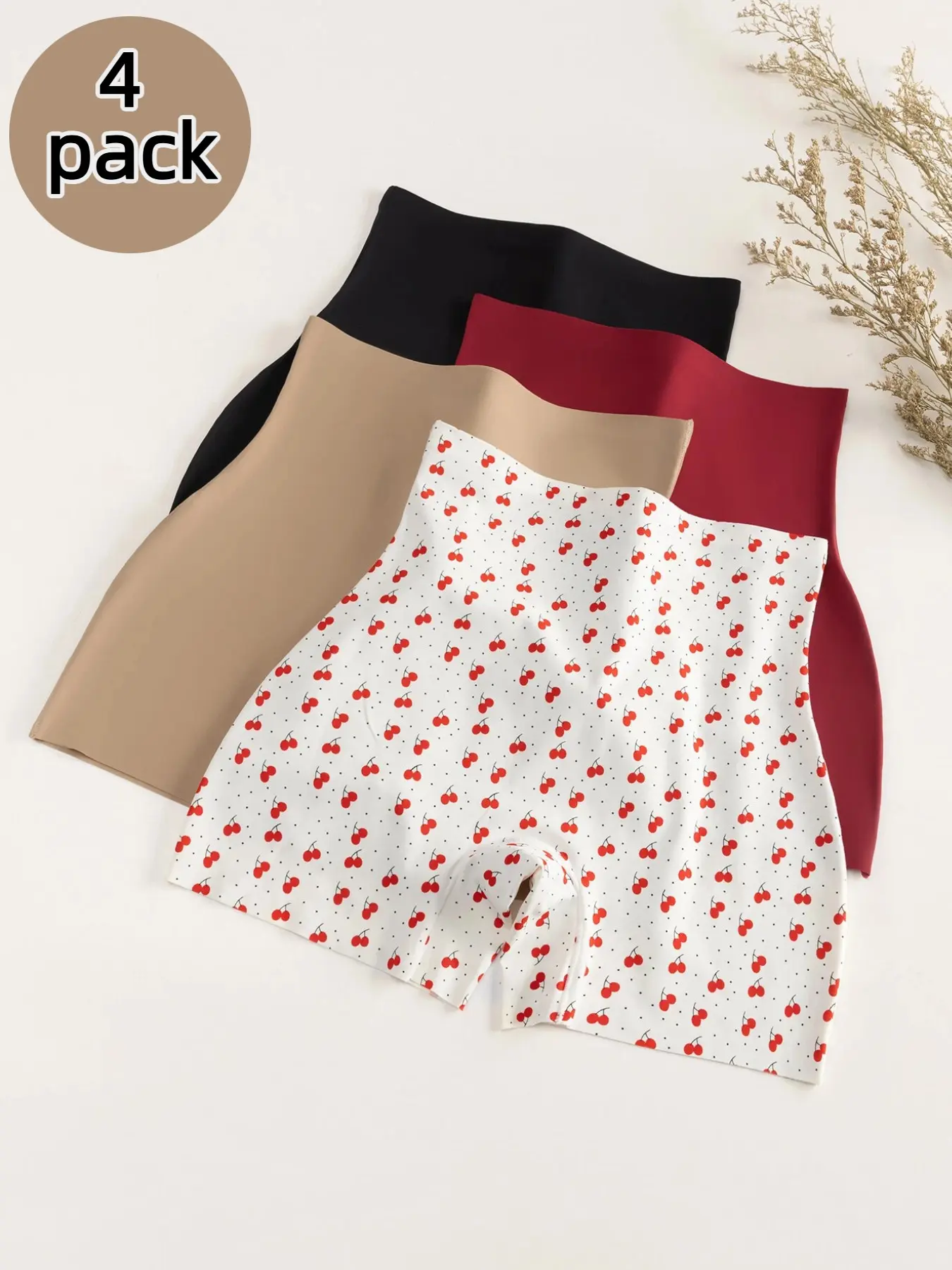 High-Waisted Seamless Shapewear Pants, Elastic Comfortable Lady Briefs, Solid Color Soft Underwear, Casual Yoga Shorts, 4 Pairs Set