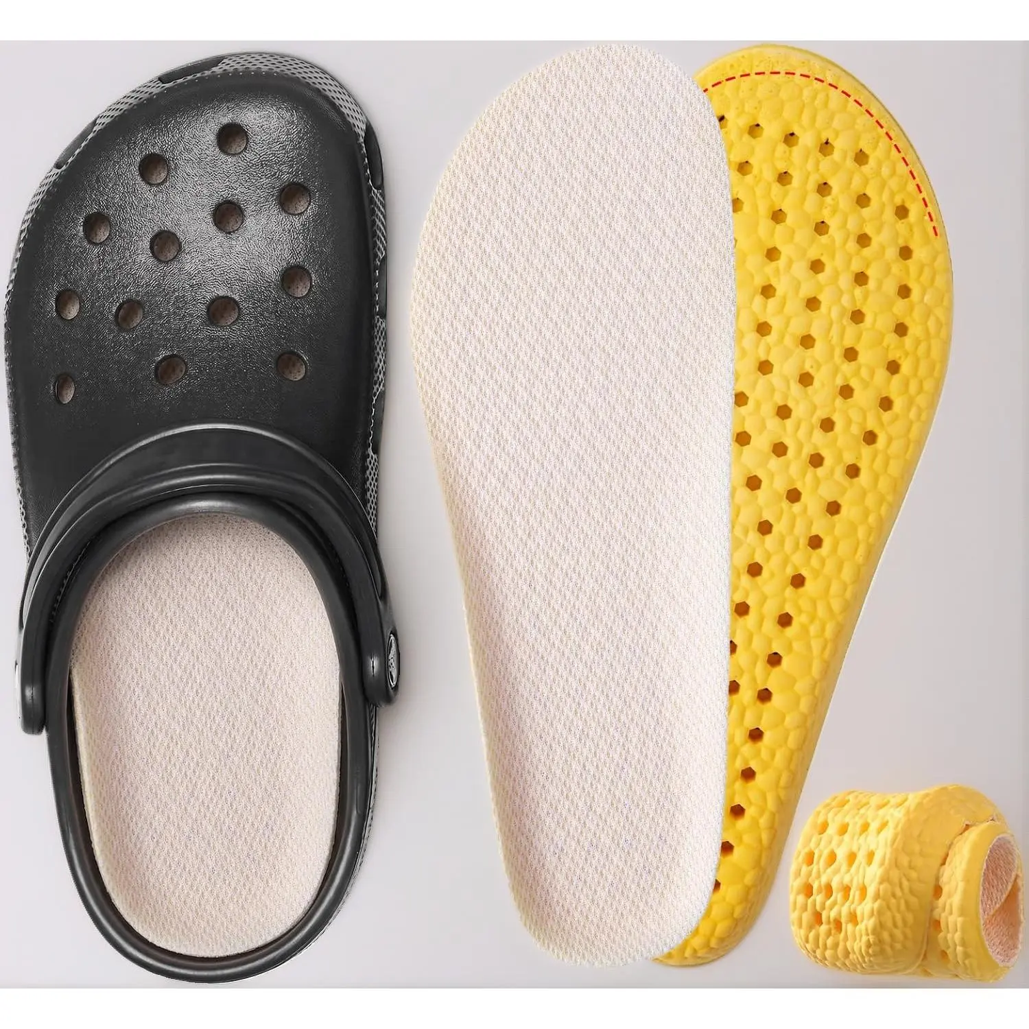 Soft and Breathable Shoe Insoles Designed for Crocs Clogs - Trim to Fit Insert with U Heel Cup for All Day Comfort (Off White, US M 5-5.5 / W 6.5-7)