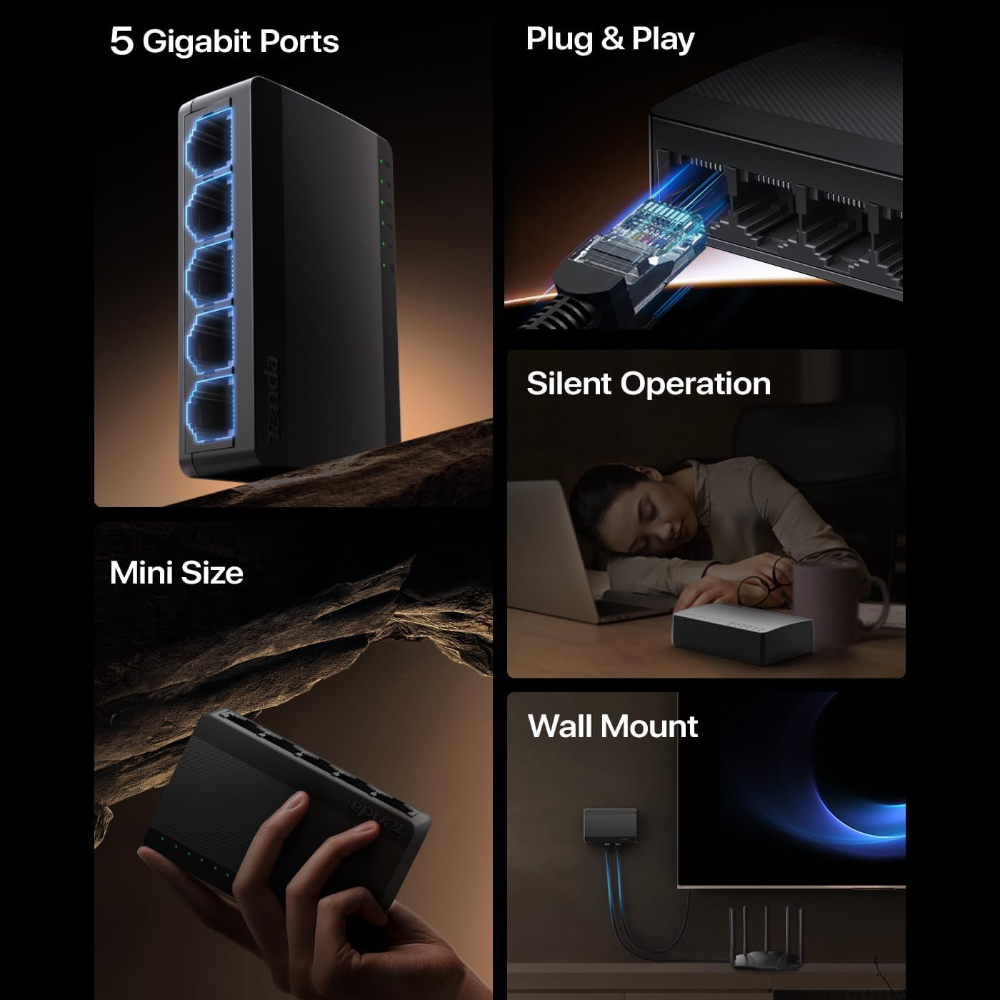 SG105, 5 Port Gigabit , Unmanaged Ethernet , Office Ethernet Splitter, Plug & Play, Plastic Case, Desktop/ Wall-Mount, Fanless Quiet, Limited Lifetime Protection