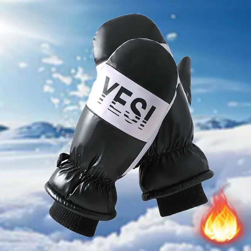 Warm Ski Gloves Windproof Waterproof, Thick Plush Lined Thermal Snow Hand Covers, Elastic Cuff for Snowboarding Sledding, Winter Outdoor Sports