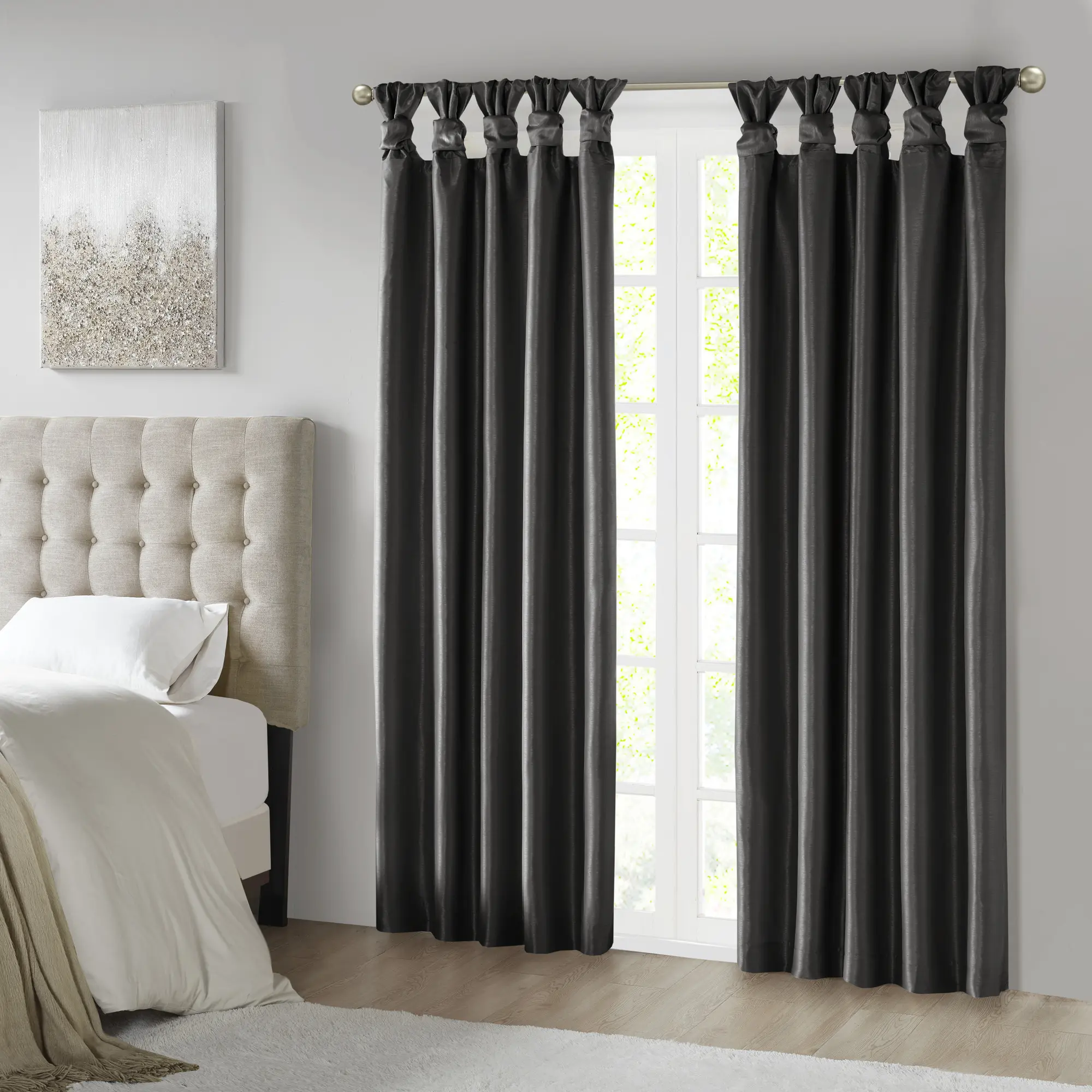 Nokaa Twist Tab Total Blackout Curtain Panel 50x84 Inches Black - Thermal Insulated Room Darkening Drapes for Bedroom Living Room Privacy Light Blocking Energy Saving Single Panel, Multiple Length Options Available