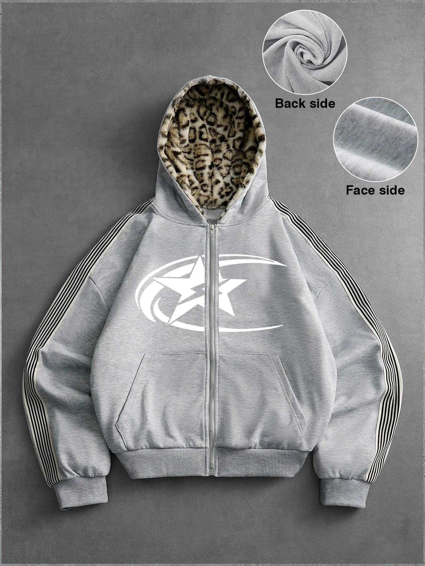 Men's Fashion Retro Leopard Print Zip-Up Hoodie, Loose-Fit Street Style Sweatshirt Jacket, Casual All-Season Outerwear for Daily Wear