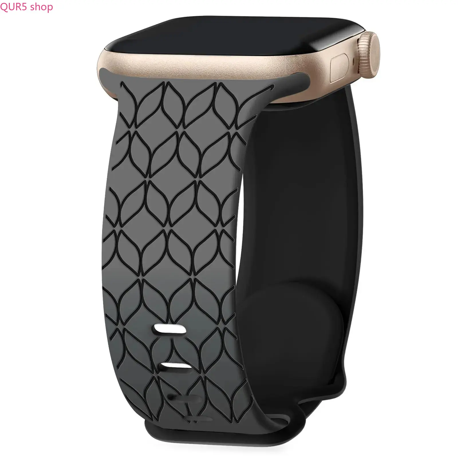 Adjustable solid silicone smart watch strap with delicate laser carved leaf patterns, breathable sport replacement wristband with long-lasting durability. Sporty daily wearable accessory, flexible comfortable for workouts and regular daily wearing, univer