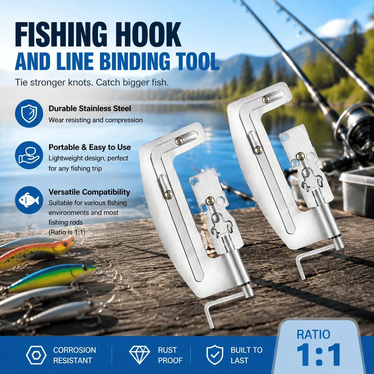 Portable 2-Pack Semi-Automatic Fishing Hook Tying Tool, Effortless Line Knot Tying Kit for Saltwater and Freshwater Fishing, Anti-Slip Professional Hook Tyer with High Durability.