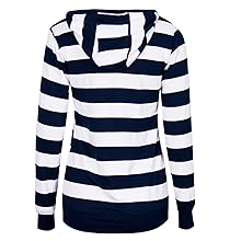 Women Plain Zipper Spring Hoodie Striped Hooded Jacket