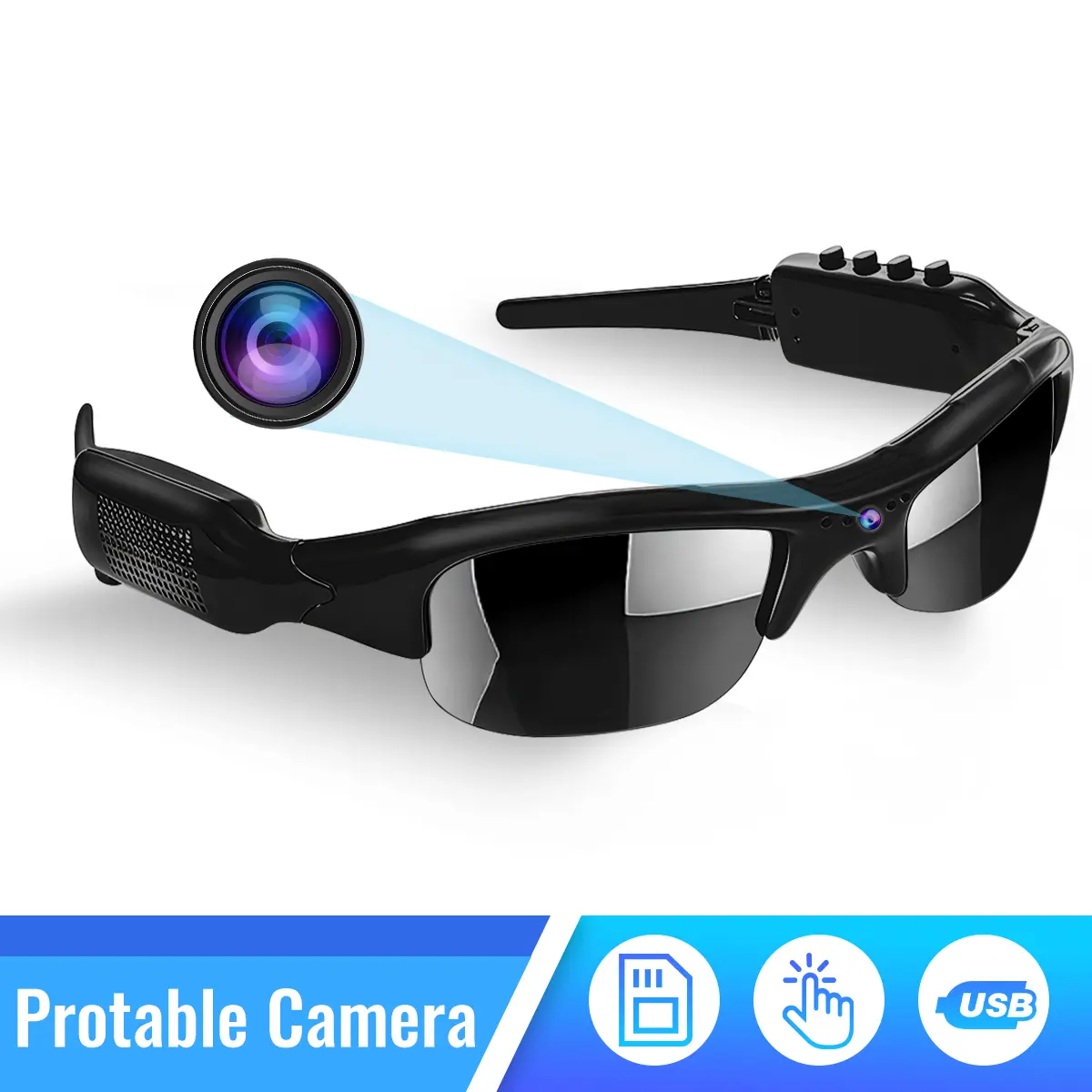 High-definition 1080p smart glasses, video camera glasses, suitable for cycling and running,supports TF card,unisex outdoor sports polarized sunglasses,blocks blue light and UV rays,stylish gift.