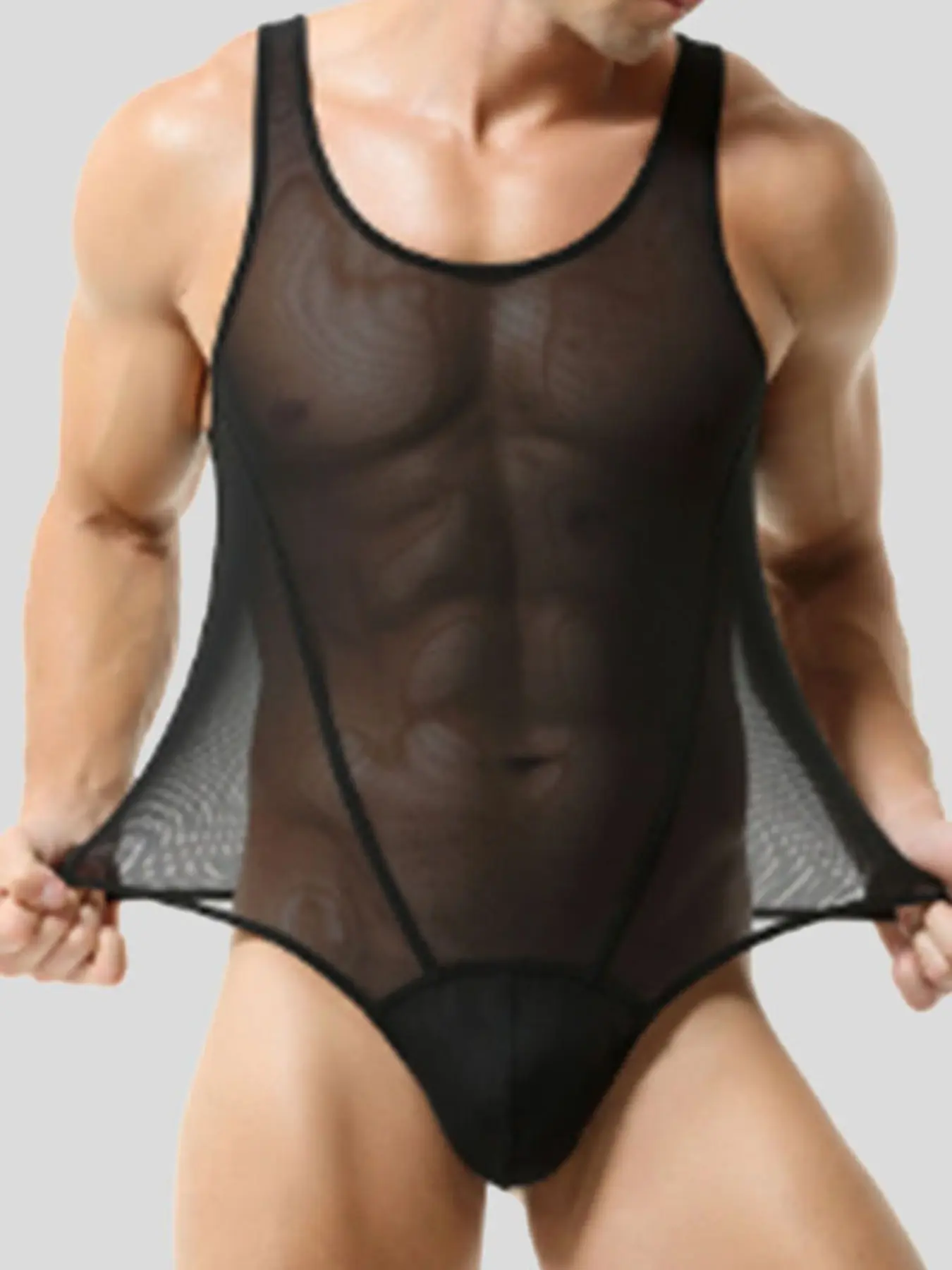 INCERUN Men's Casual Fashion Romper, Transparent Solid Color One-Piece, Perfect for Parties and Gatherings, Stylish and Comfortable