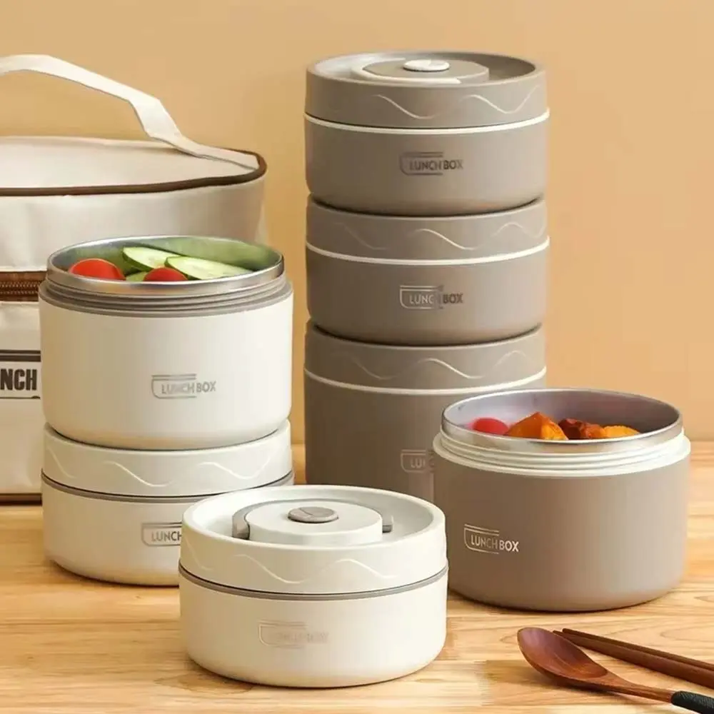 Stackable Leak-Proof Insulated Lunch Boxes Set, 3 Bowls & 1 Bag, Portable with Handles, Microwave & Dishwasher Safe, Ideal for Adults & Students