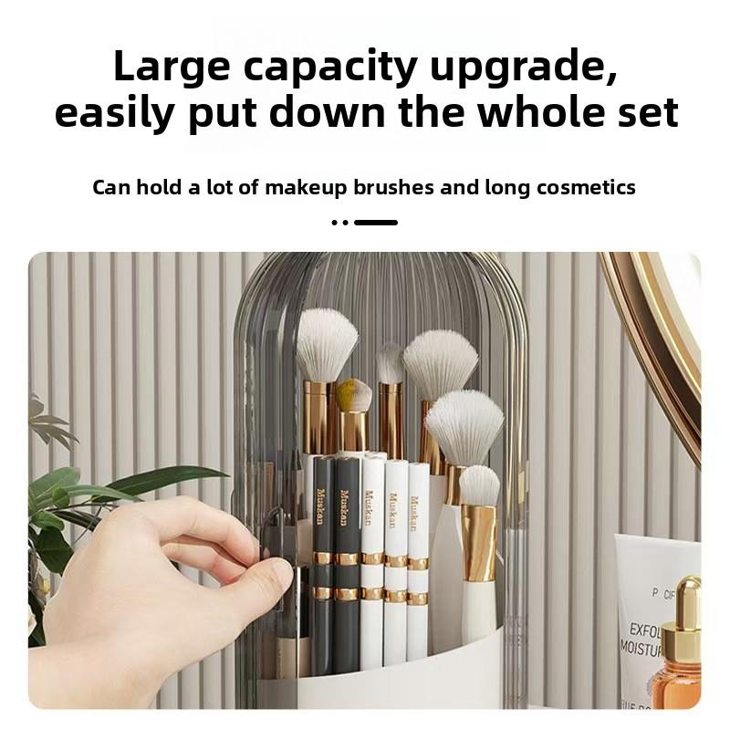 Classic 360-Degree Rotating Silicone Makeup Brush Holder with Transparent Lid, Cosmetic Storage Organiser for Vanity, Bathroom Desktop Countertop