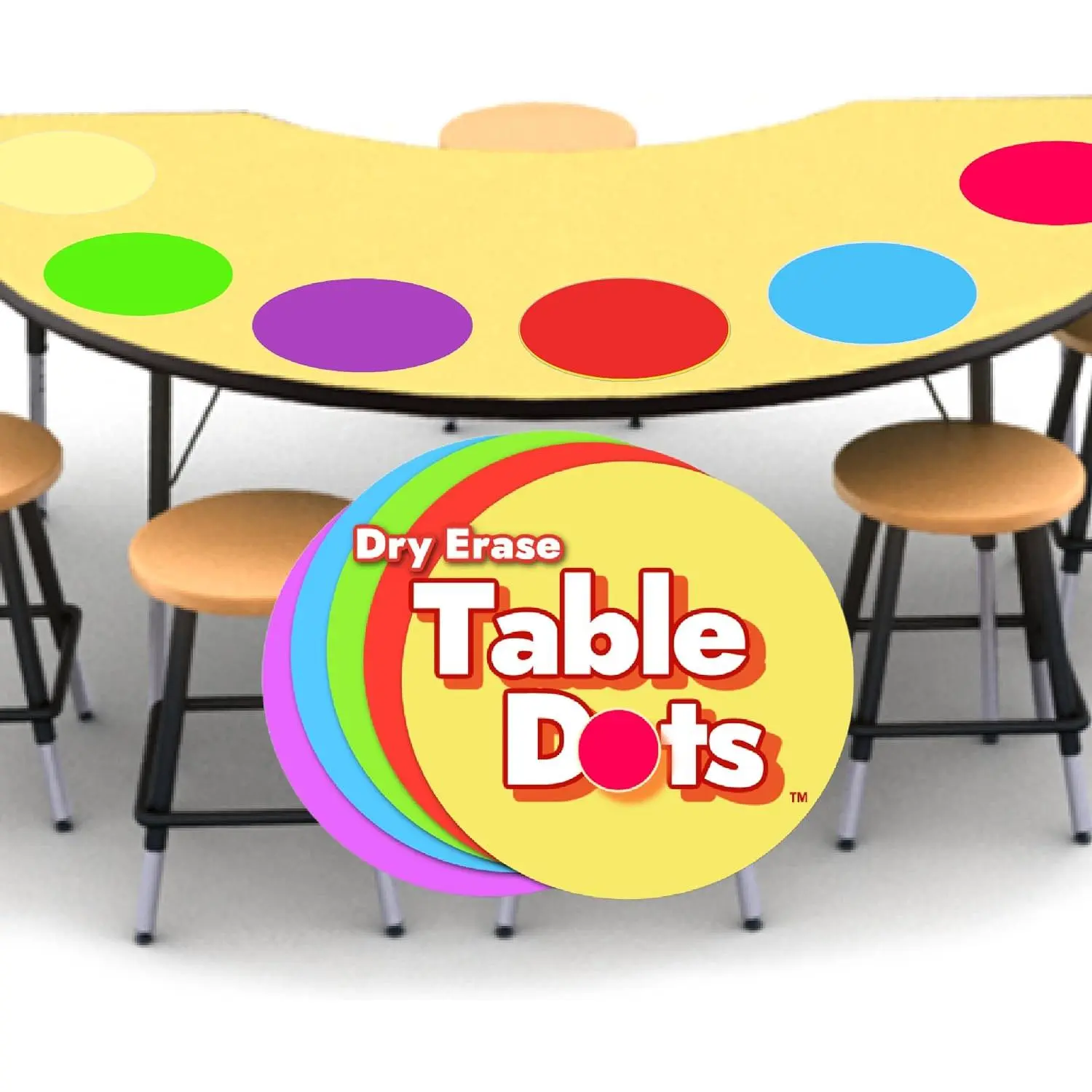 Large 12 Inch Table Dots Dry Erase Circles Spots for Classroom Teachers | 10 Pack | 5 Colorful Stickers | Removable Desktop Whiteboard White Board Tabletop  Have