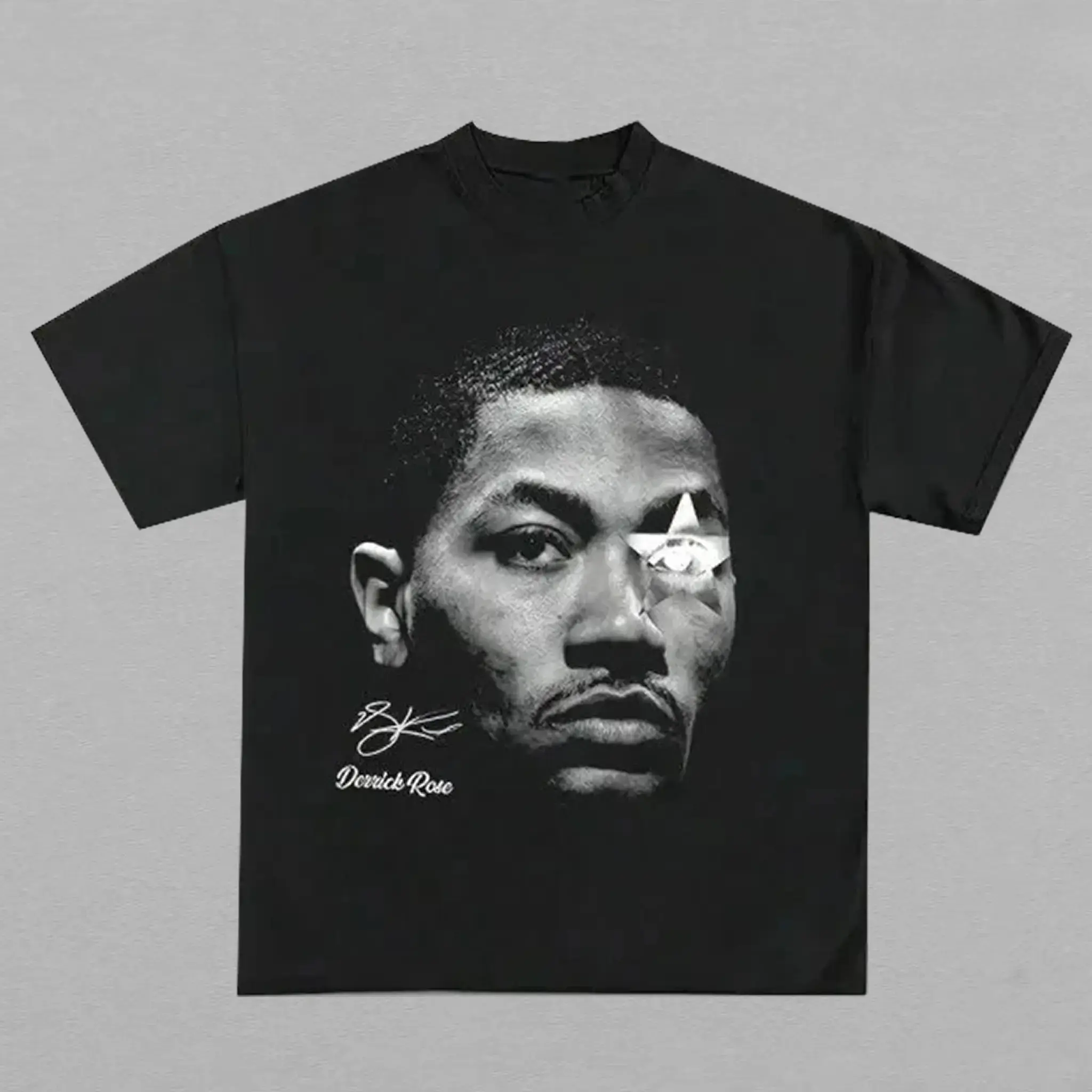 Unisex Derrick Rose Basketball Graphic Tee Black Shirt Y2K Streetwear.