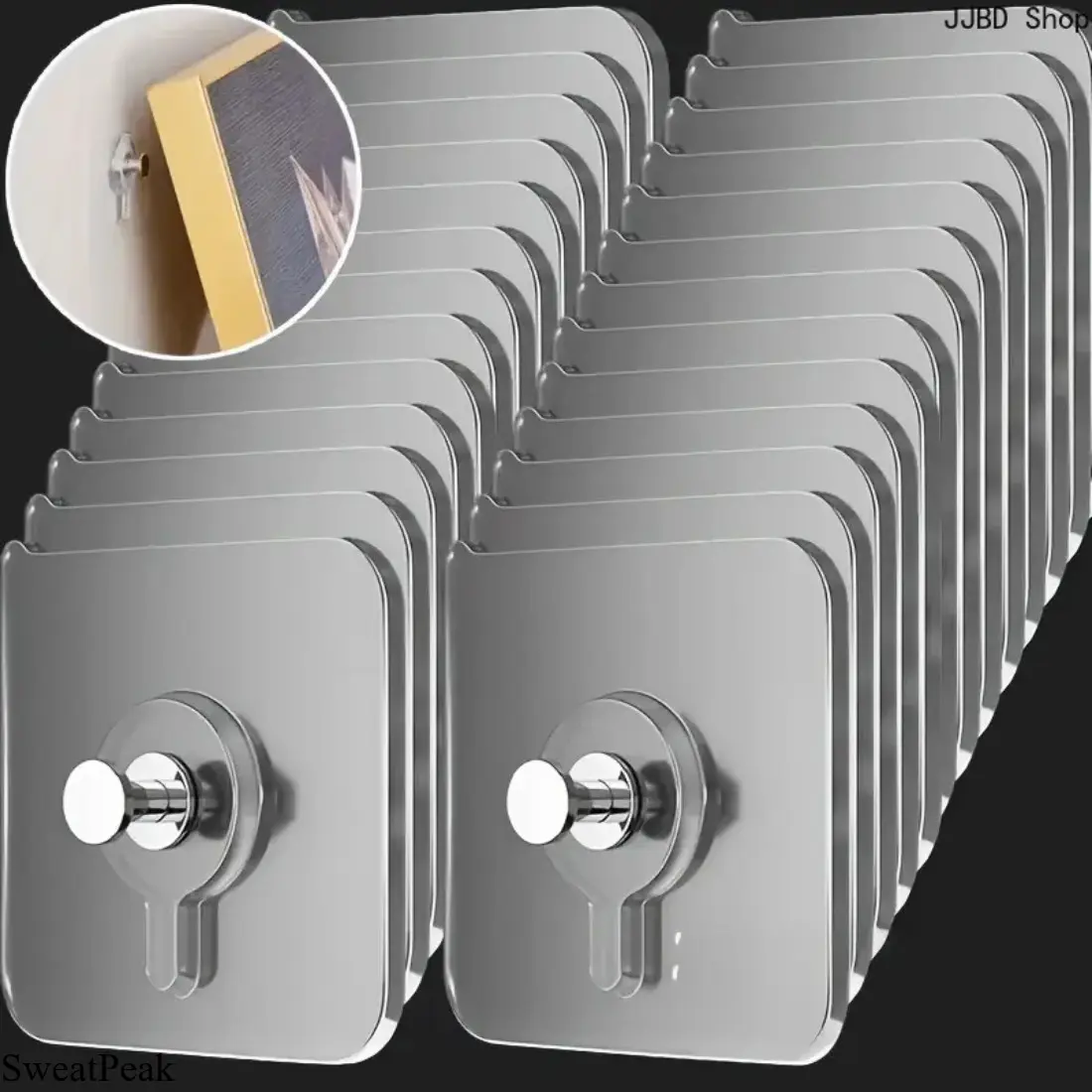 15PC No-Drill Strong Adhesive Hooks with 6x6 Acrylic Photo Frame Post, Invisible Nail Screw Stickers for Wall Mount Storage Racks, 6 * 6 Acrylic Photo Frame Post, Sticky Hooks For Hanging, Strong Hold, Pvc, Unisex