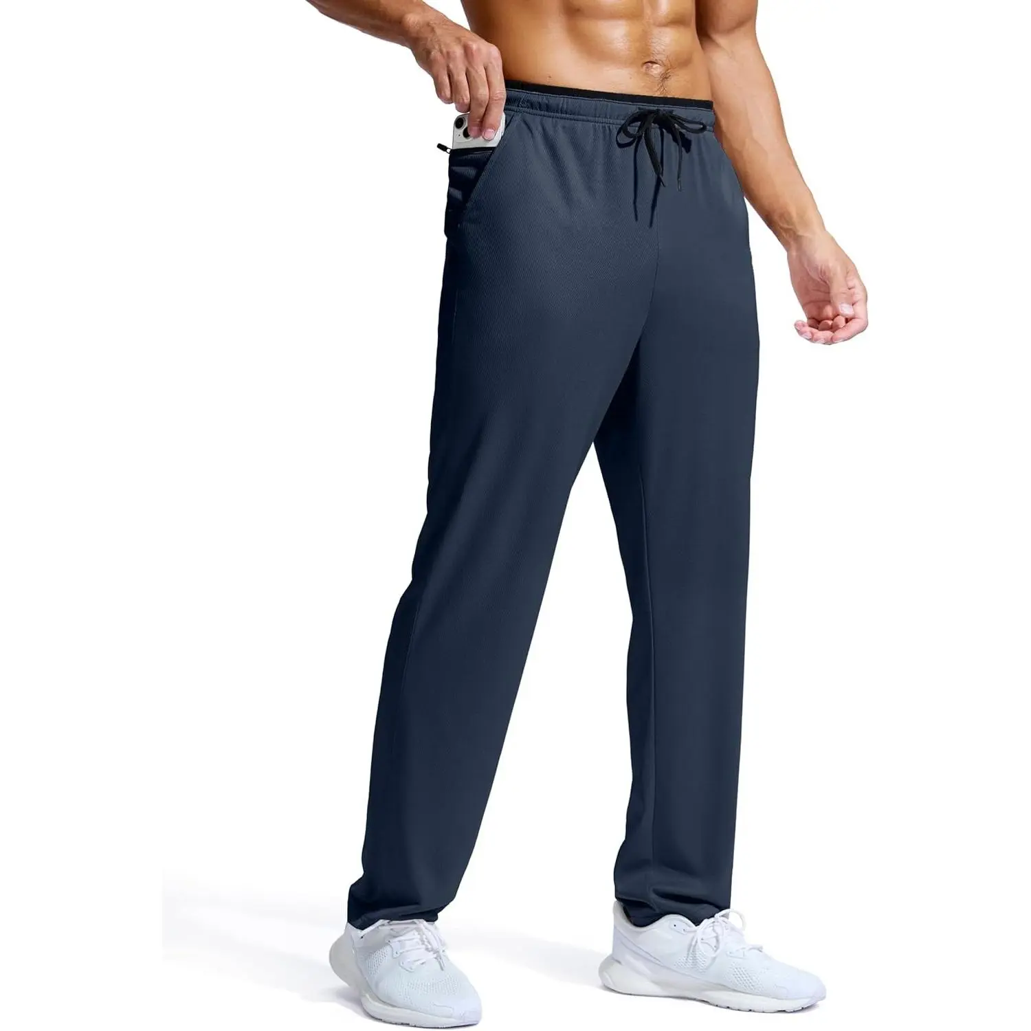 Men's Lightweight Mesh Sweatpants Loose Fit Open-Bottom Athletic Workout Gym Pants with Zipper Pockets(Gift)