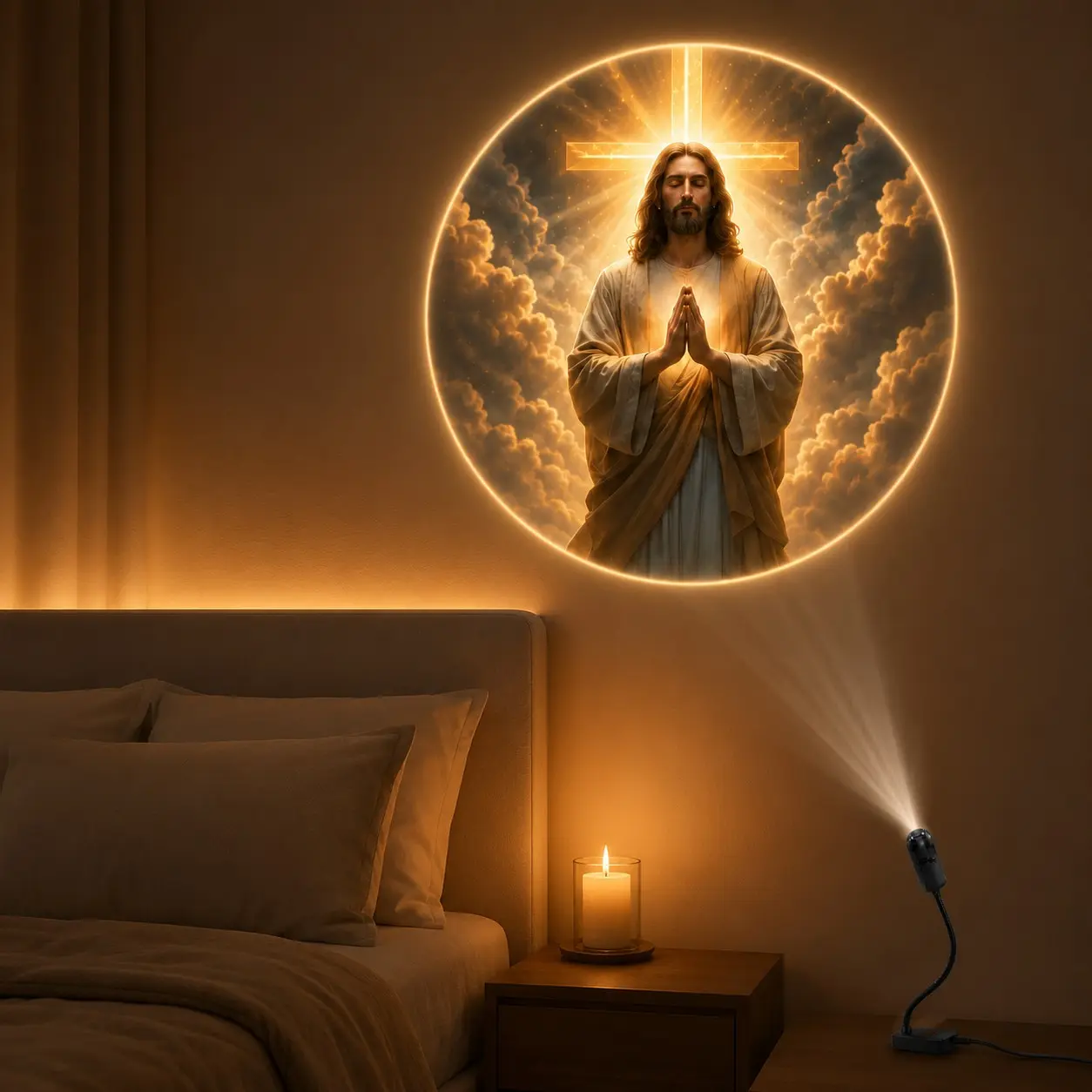 God & Jesus Pattern Projector Light with 6 Interchangeable Projection Lenses, Adjustable Wall Ceiling Projection Lamp for Bedroom, Prayer Corner, Living Room, Church Decor and Christian Gifts