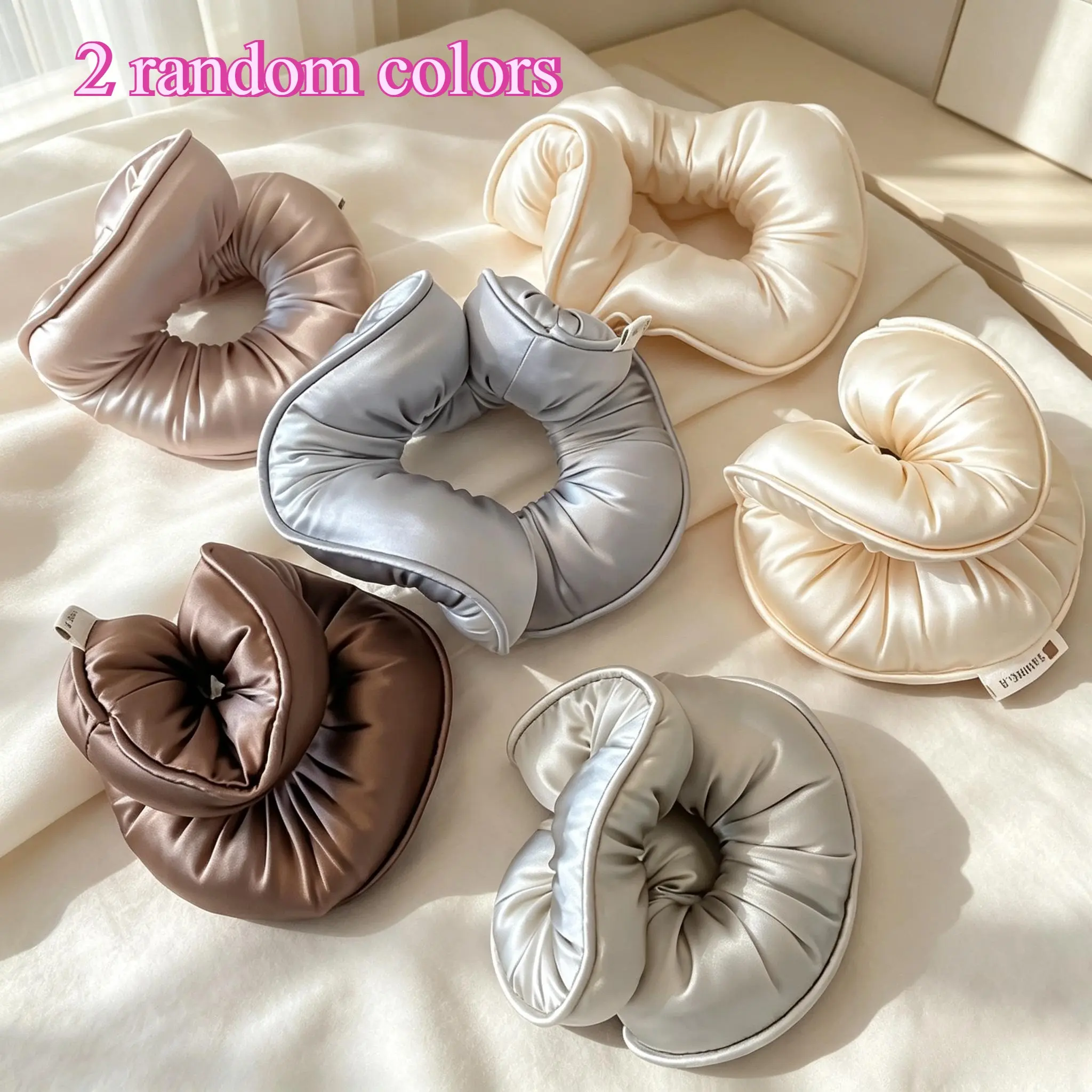 2 random skin-friendly silk headbands with 3D oversized thick scrunchies. Smooth silk reduces frizz, gentle elastic for ponytails & updo buns, all-in-one multi-use hair ties for sleep and morning skincare.