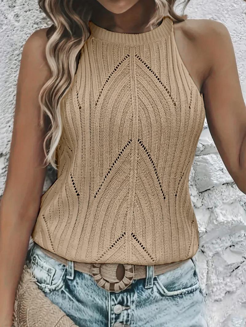Women's Plain Hollow Out Halter Neck Sweater Vest, Casual Tie Back Cut Out Sleeveless Knit Top for Summer, Fashion Ladies' Knitwear for Daily Wear