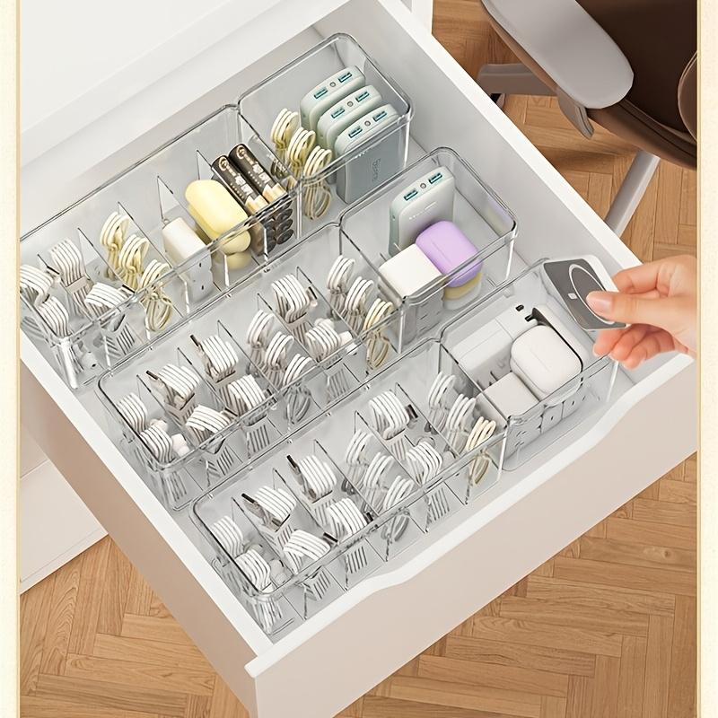 New Data Cable Storage Box, Desktop Charger Mobile Phone Power Cord Organizer, Multi-Compartment with Lid Dustproof Cable Organizer
