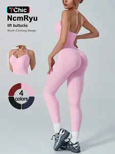 Women's Sportswear Overall, Soft High-Elastic Fabric, V-Neck, Waist Cinch, Leg-Lengthening, Breathable, Comfortable, Daily Wear