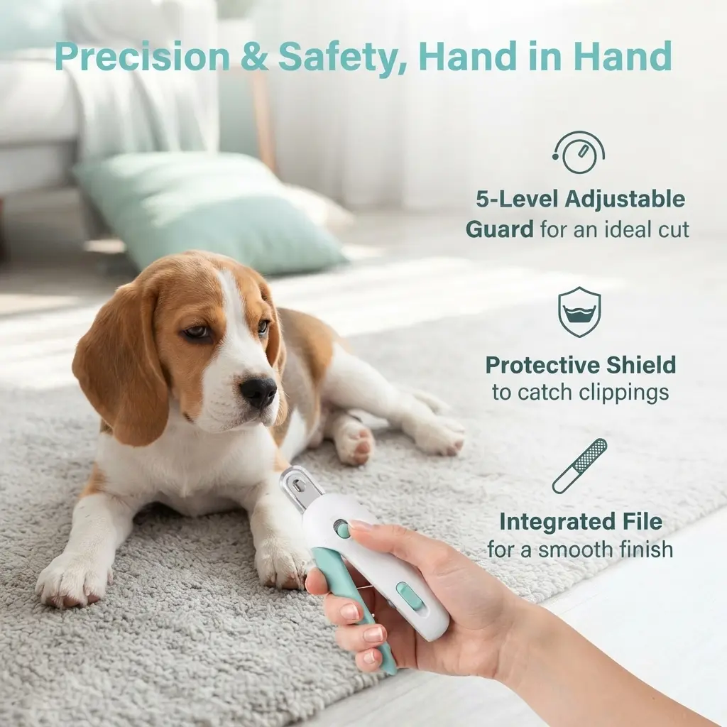 Adjustable Aperture Pet Nail Clipper, Safe Dog Cat Nail Trimmer with Nail File, Professional Anti-Over-Cutting Grooming Tool for Puppies and Beginners