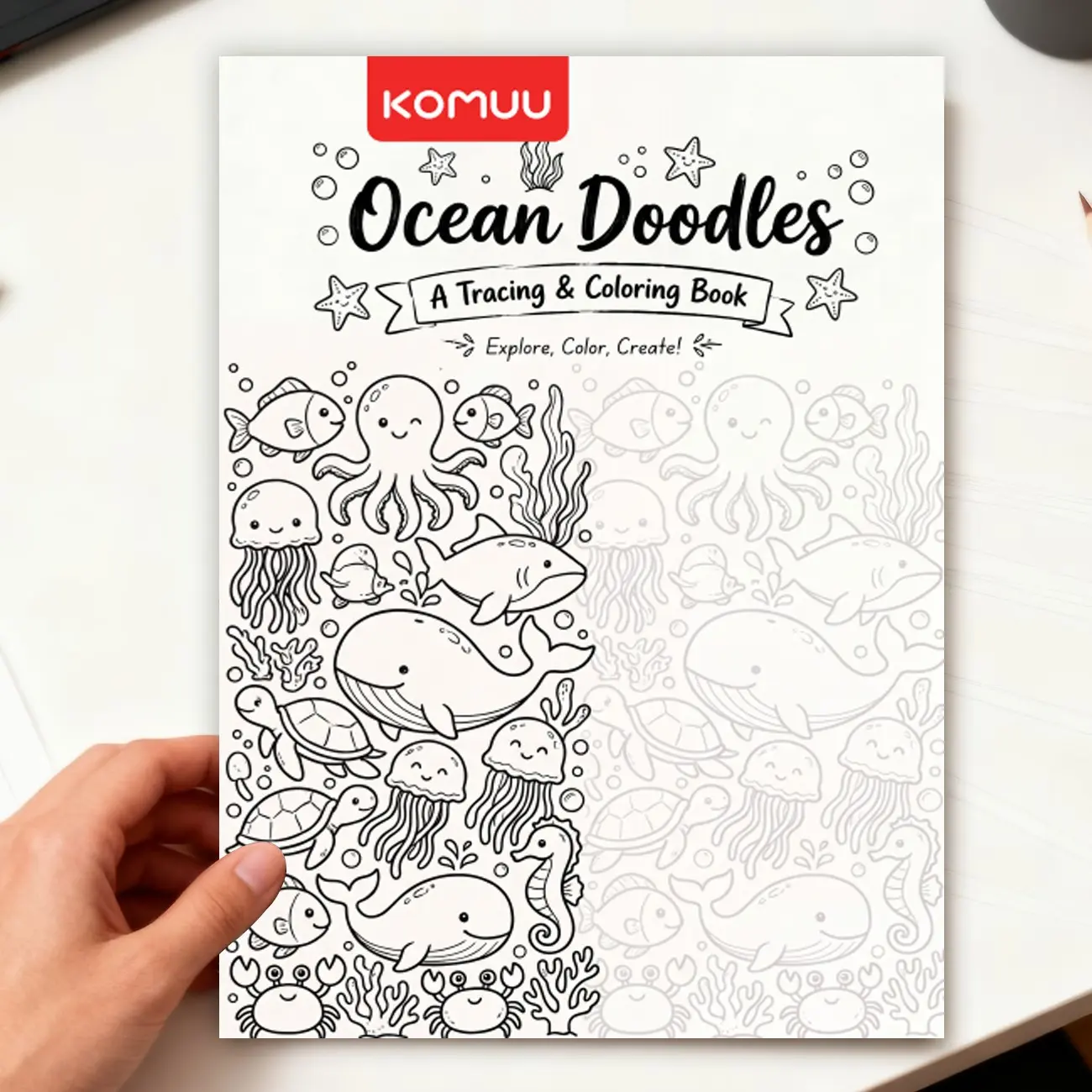 【The Perfect Gift for Children】Ocean Theme Coloring Book for Kids, Thick Paper, Smooth Surface, Non-Translucent, Creative Line Art, Perfect for School Art Class, 14.8x21cm