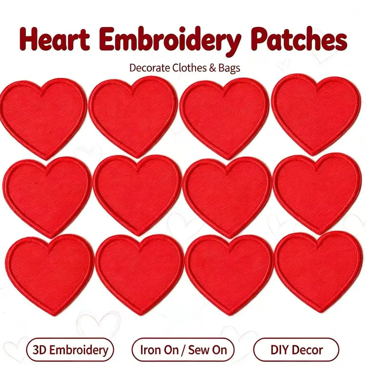 Heart Pattern Iron-On Embroidery Patch - Fun Design - Easy to sew or iron, durable fabric patch, suitable for personalizing jackets, bags, and more
