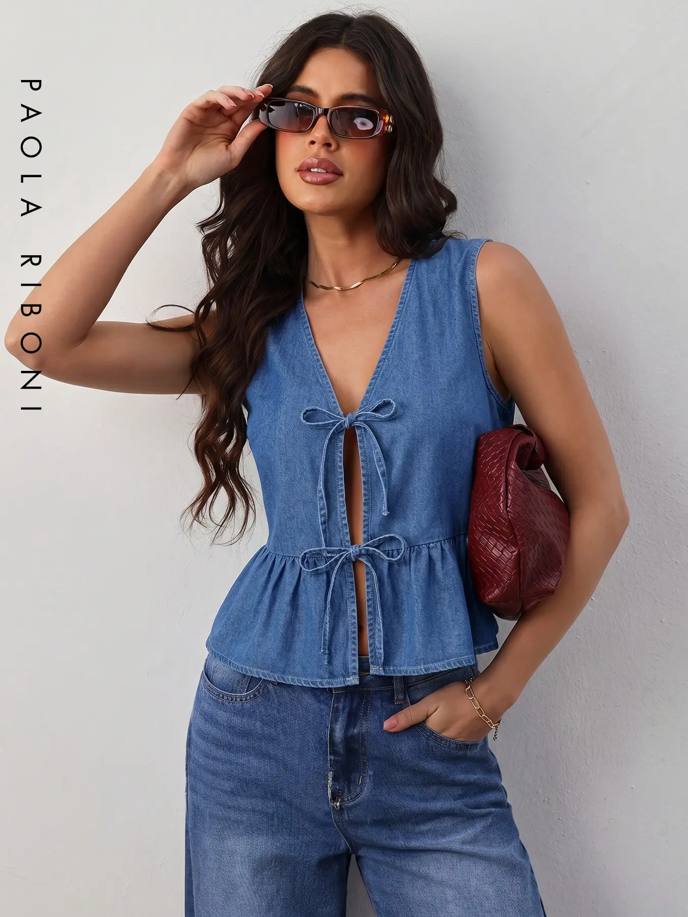 Women's Silk Ribbon Bow Sleeveless Top, Front Tie Closure, Fashionable Belted Shirt, Perfect for Casual, Trendy and Aesthetic