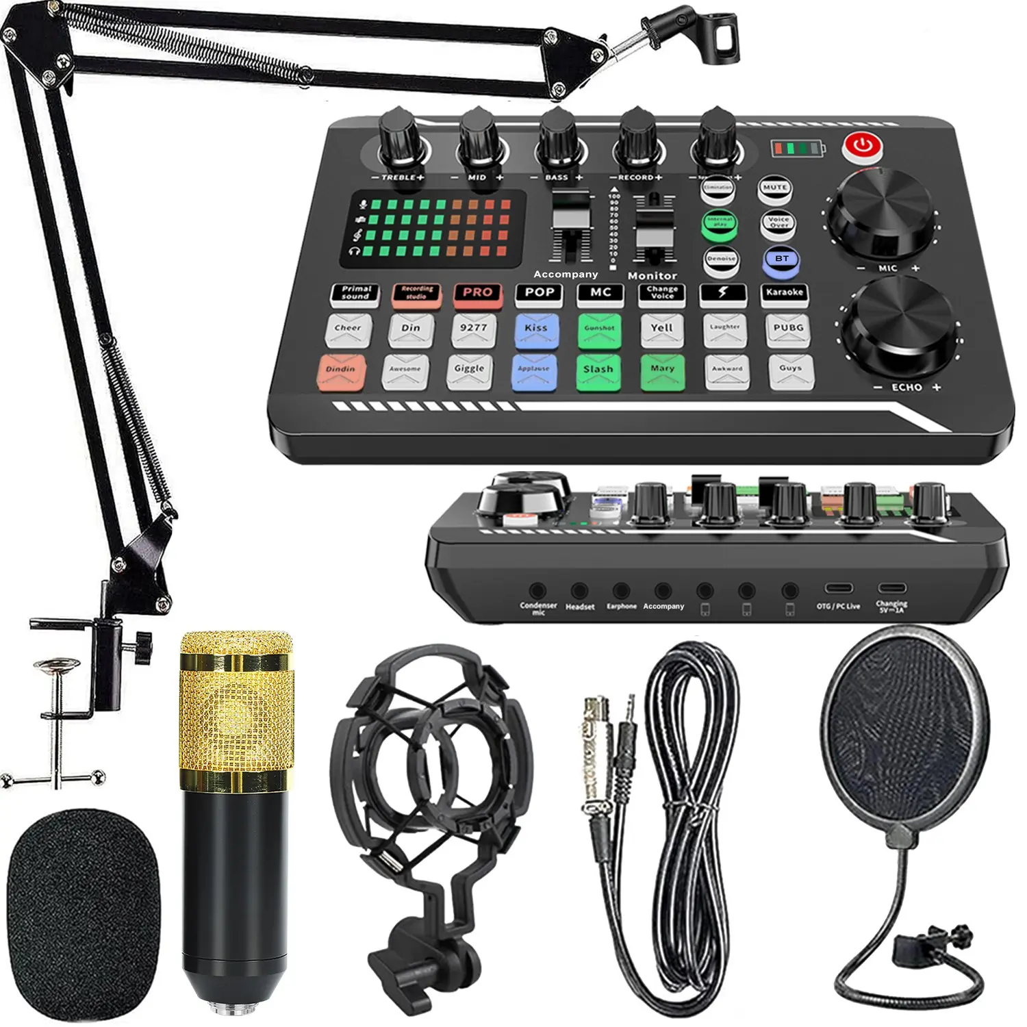Podcast Equipment Kit for Live Streaming and Recording, RGB PC USB Audio Mixer with XLR Microphone Interface, Ideal for Gaming, Singing and Podcasting, Sound Control Mixer