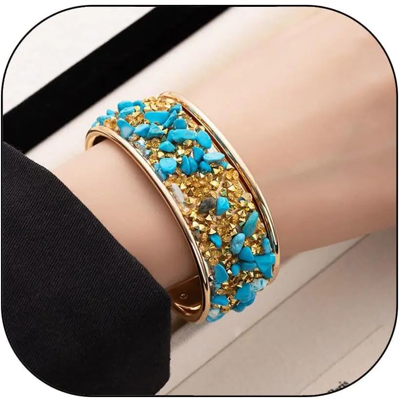 Bohemian Retro Chunky Cuff Bracelet for Women,  Open Adjustable Bangle with Zircon Stones or Rhinestone Accents, Statement  for Wedding, Party or Bold Everyday Style