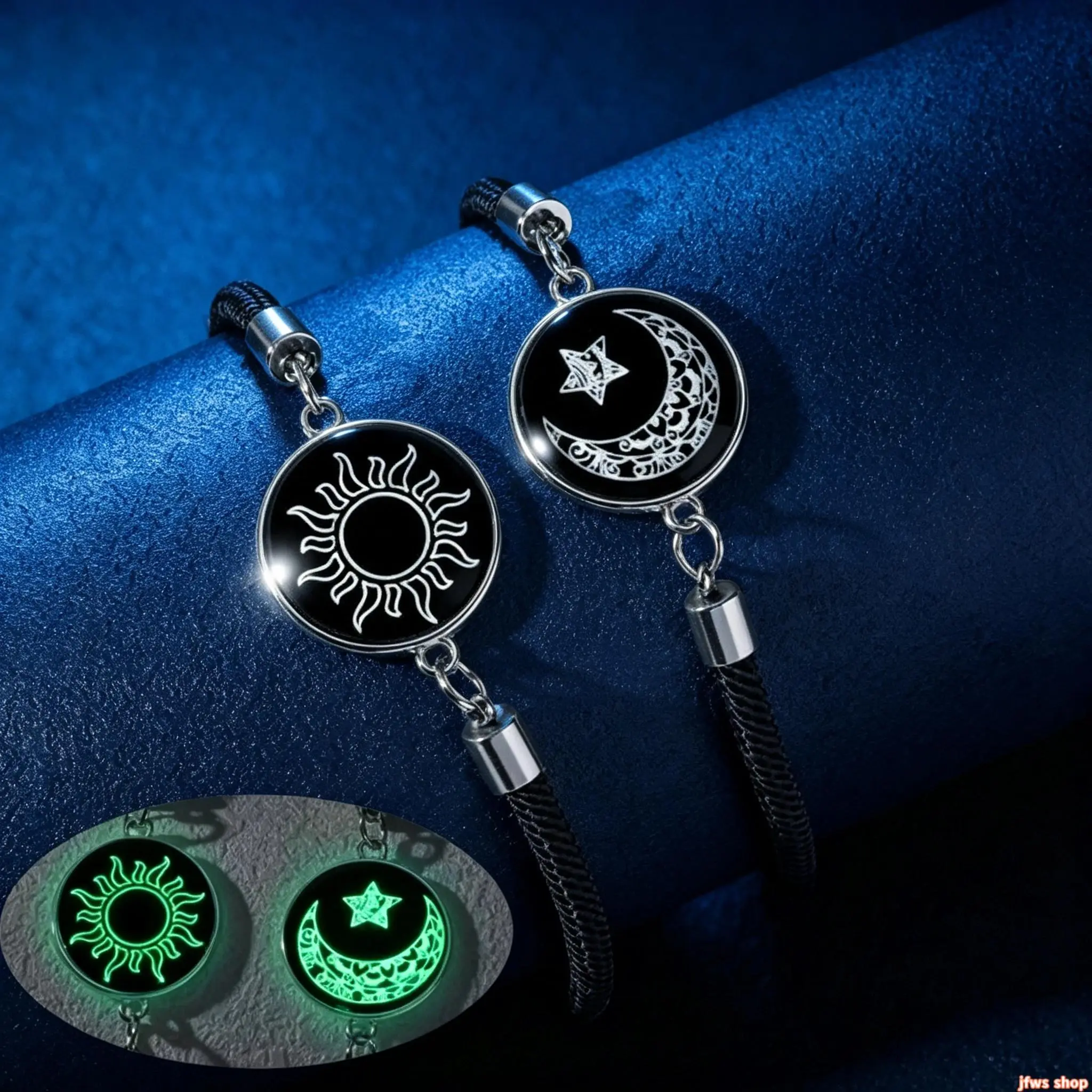 Glow in the Dark Sun and Moon Matching Bracelet Set Handmade Braided Cord Couple Jewelry Accessories for Unisex tiktokshopbacktoschool